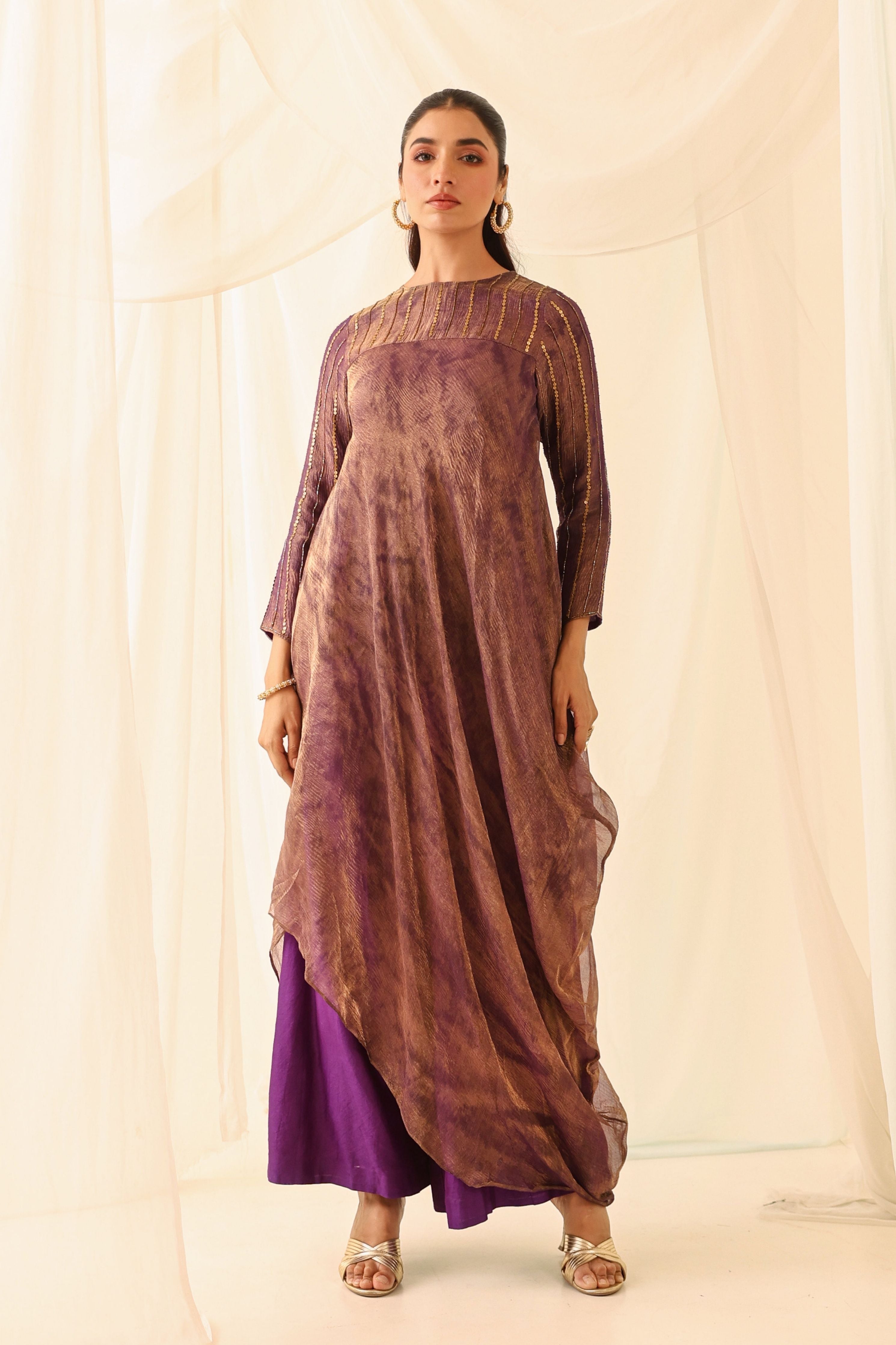 Crushed Draped Kurta Set
