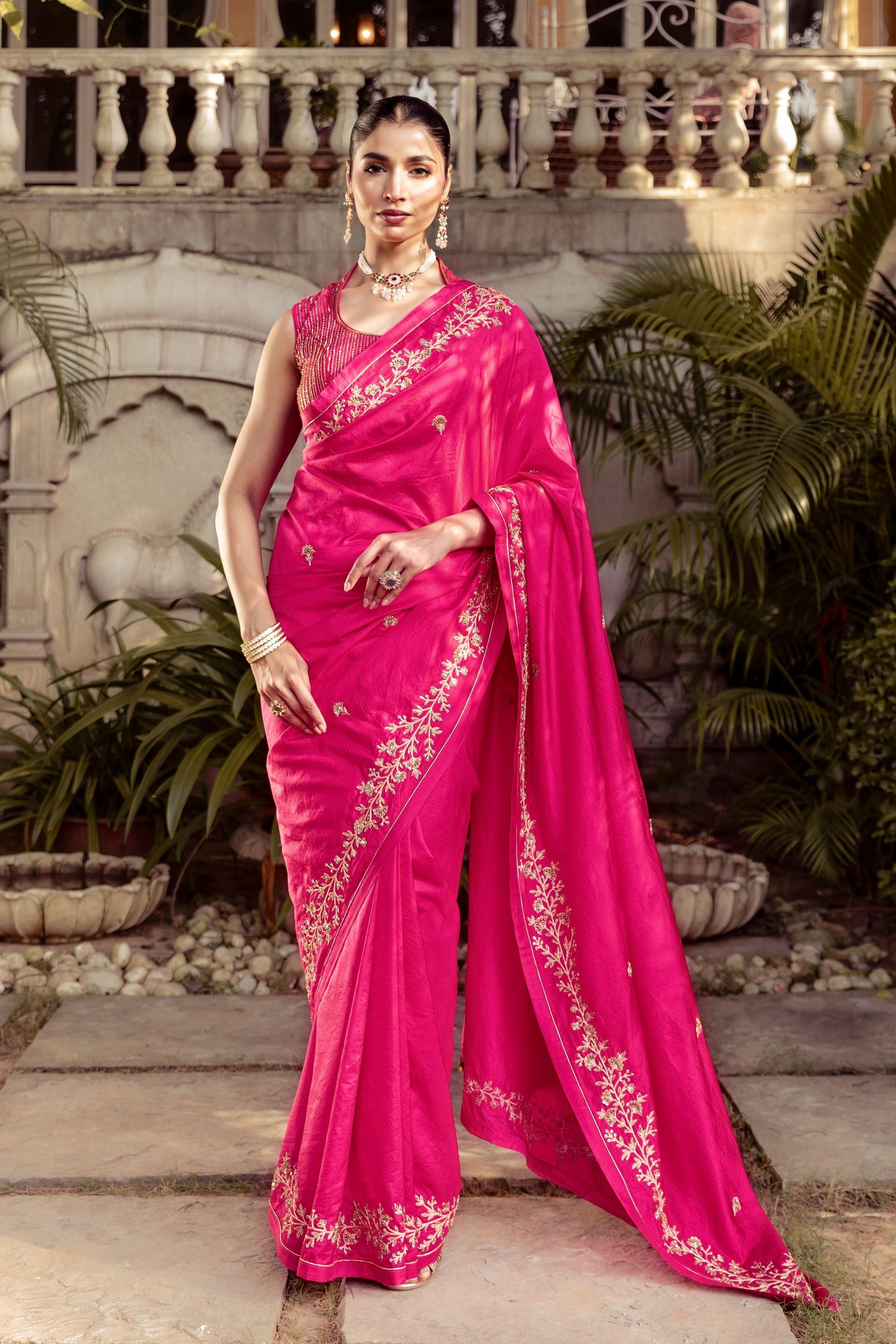 Fuchsia Saree With Blouse