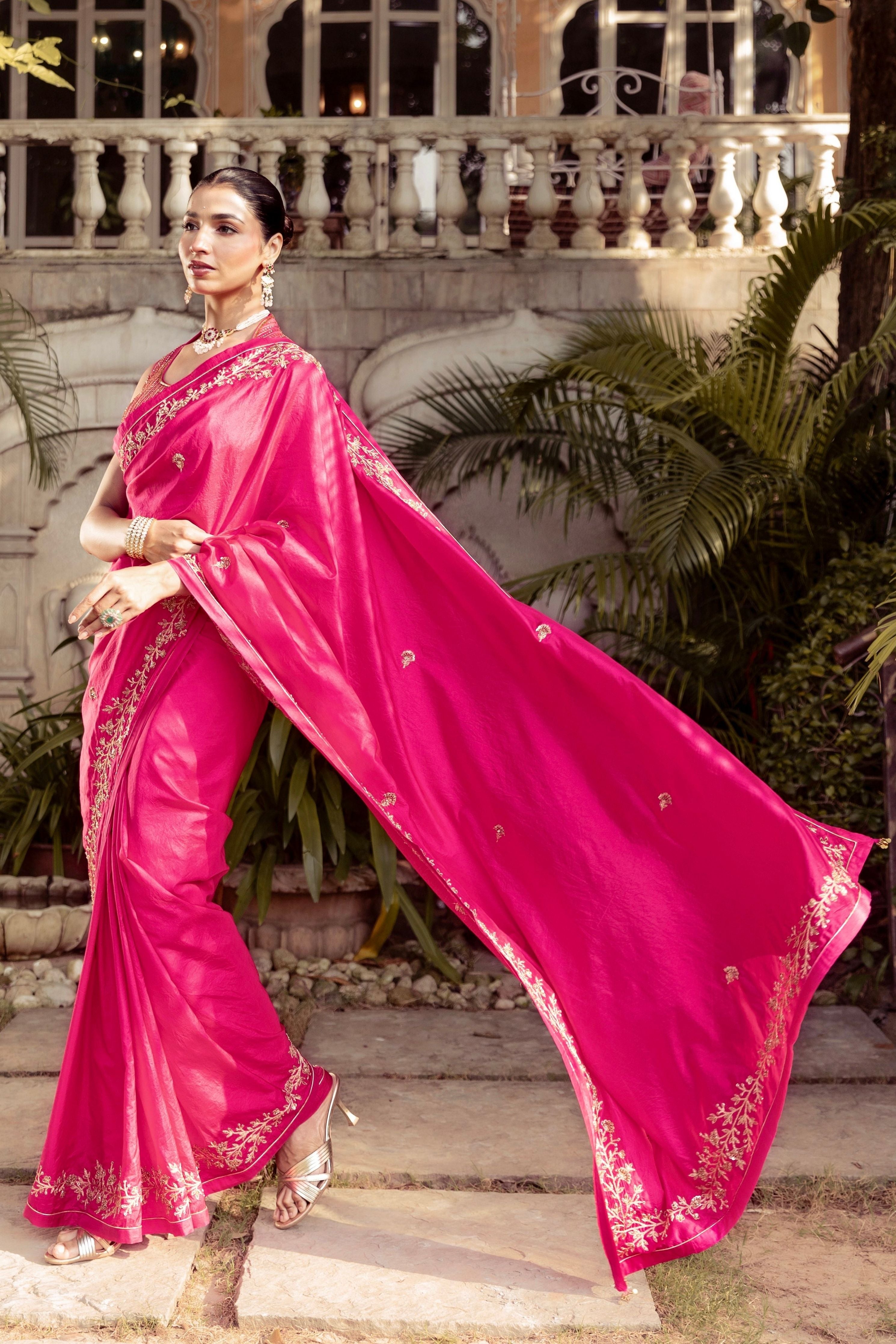 Fuchsia Saree With Blouse