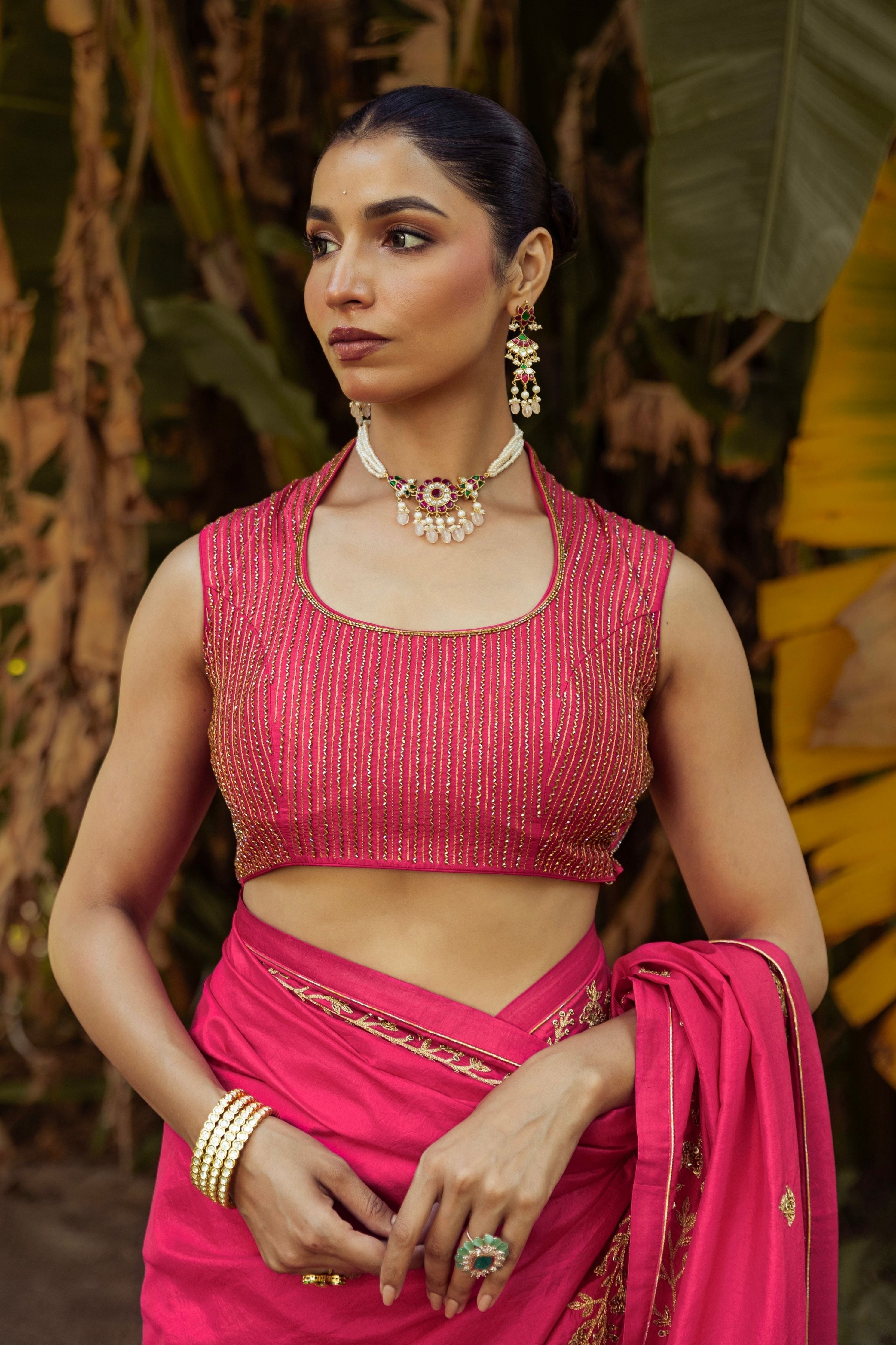 Fuchsia Saree With Blouse