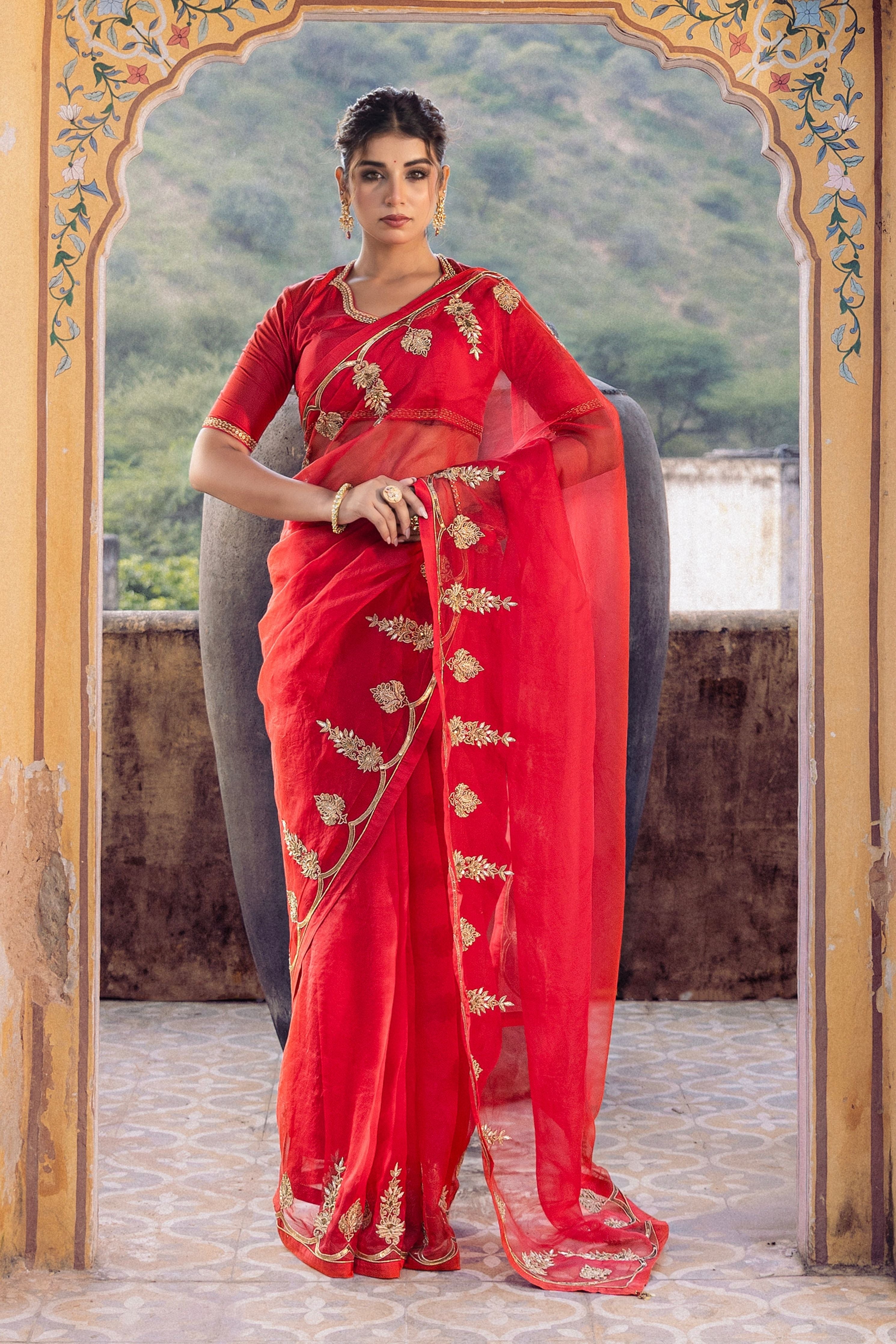 Classic Red Saree With Blouse