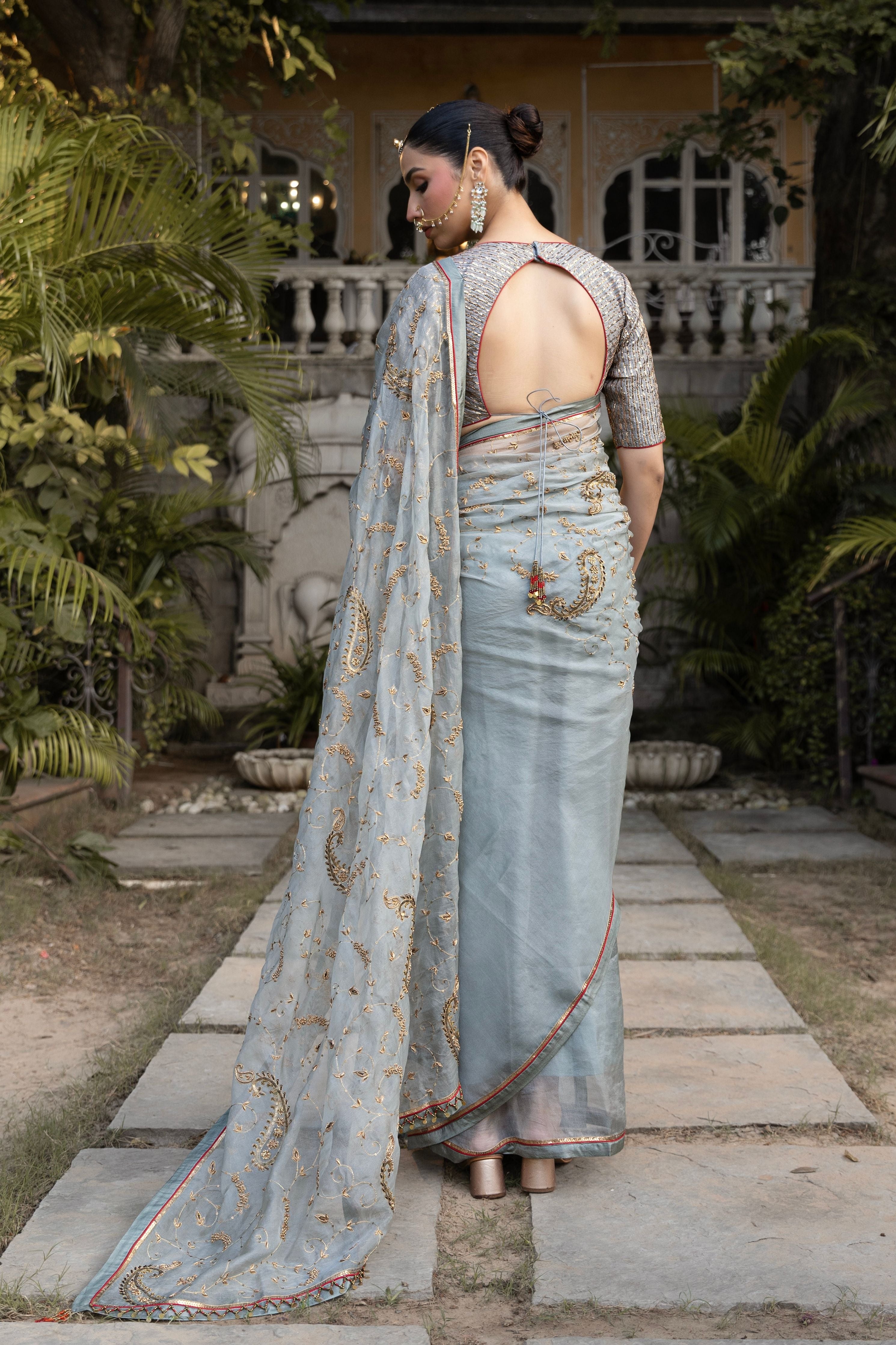 Slate Blue Saree With Blouse