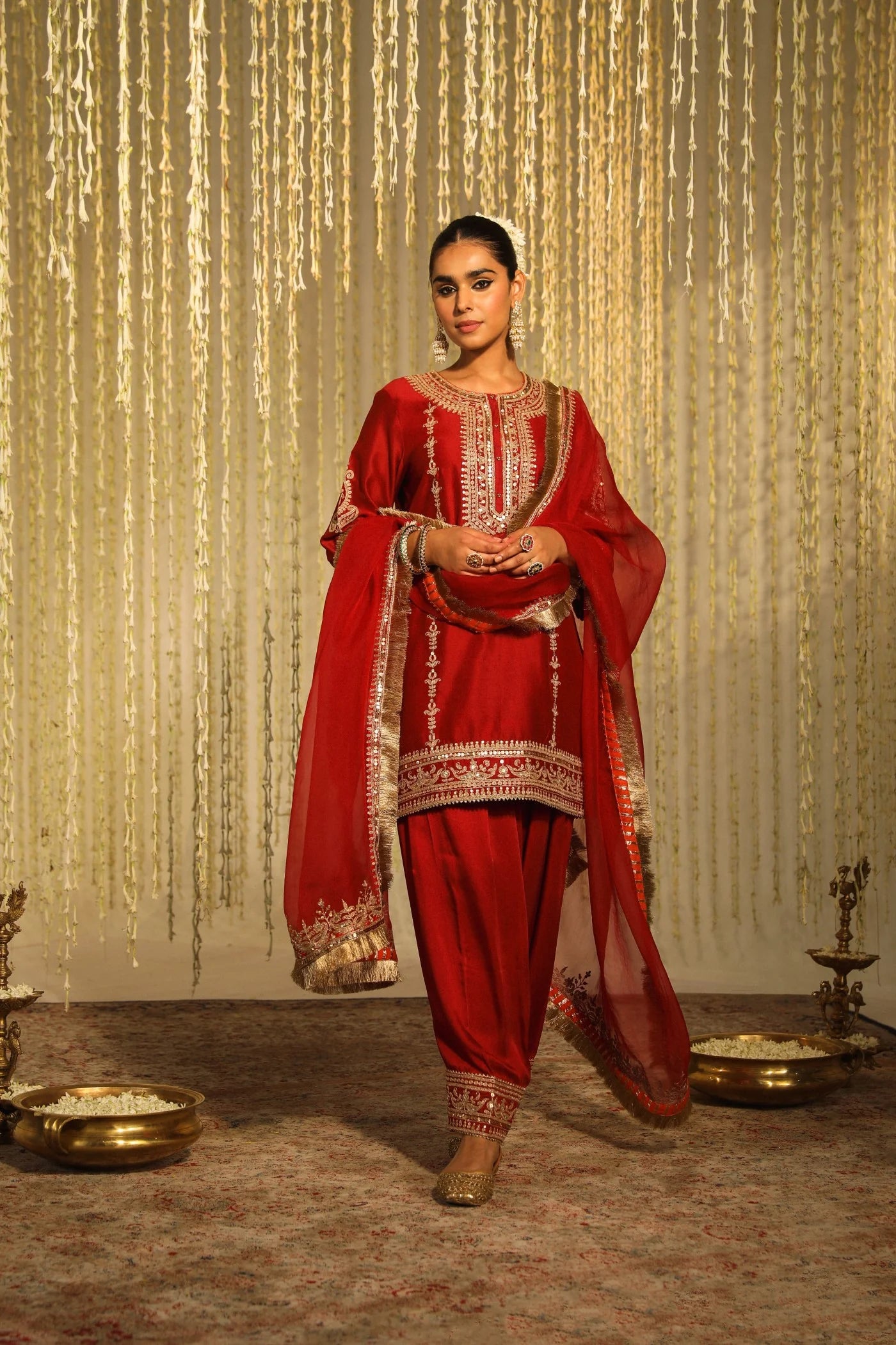 Shilpa Shetty In Mehak Deep Red Short Kurta With Salwar And Dupatta