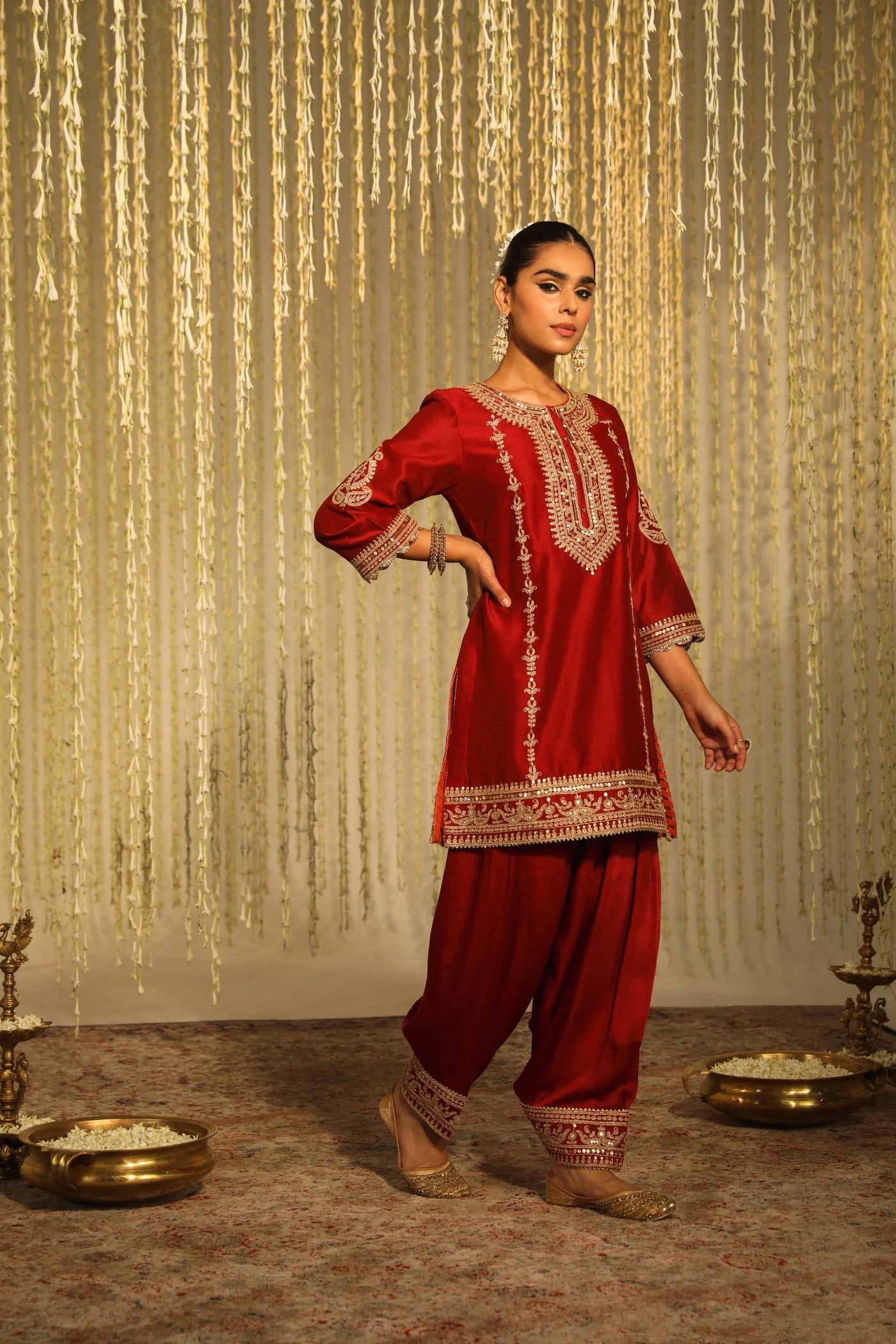 Shilpa Shetty In Mehak Deep Red Short Kurta With Salwar And Dupatta