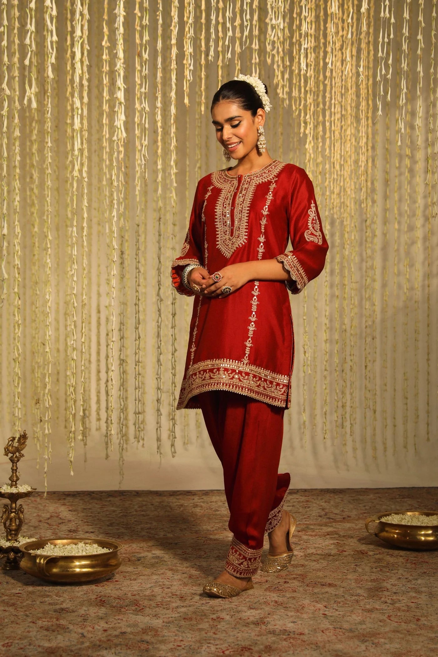 Shilpa Shetty In Mehak Deep Red Short Kurta With Salwar And Dupatta