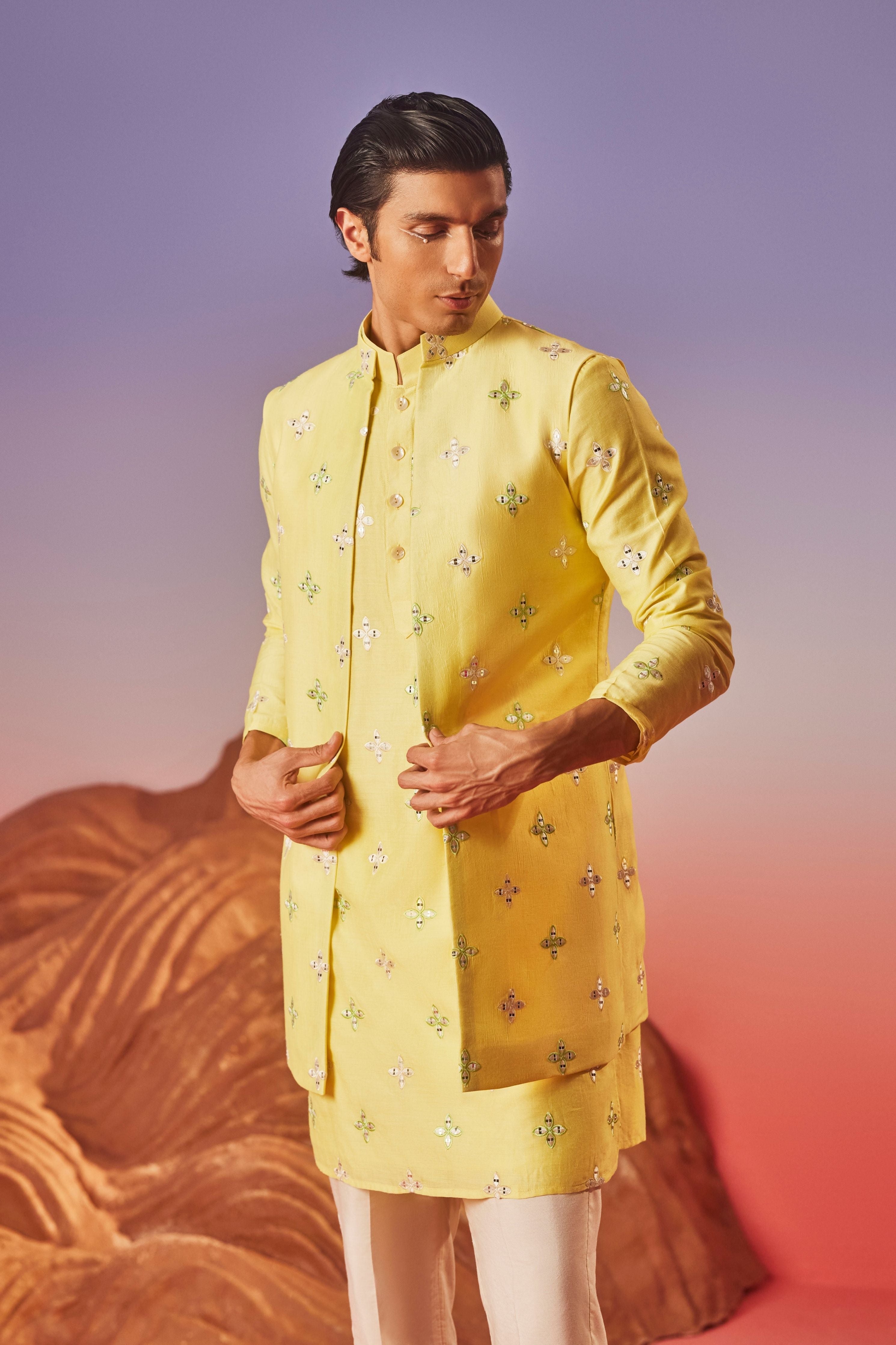 Inara Silk Embroidery Nehru Jacket Set