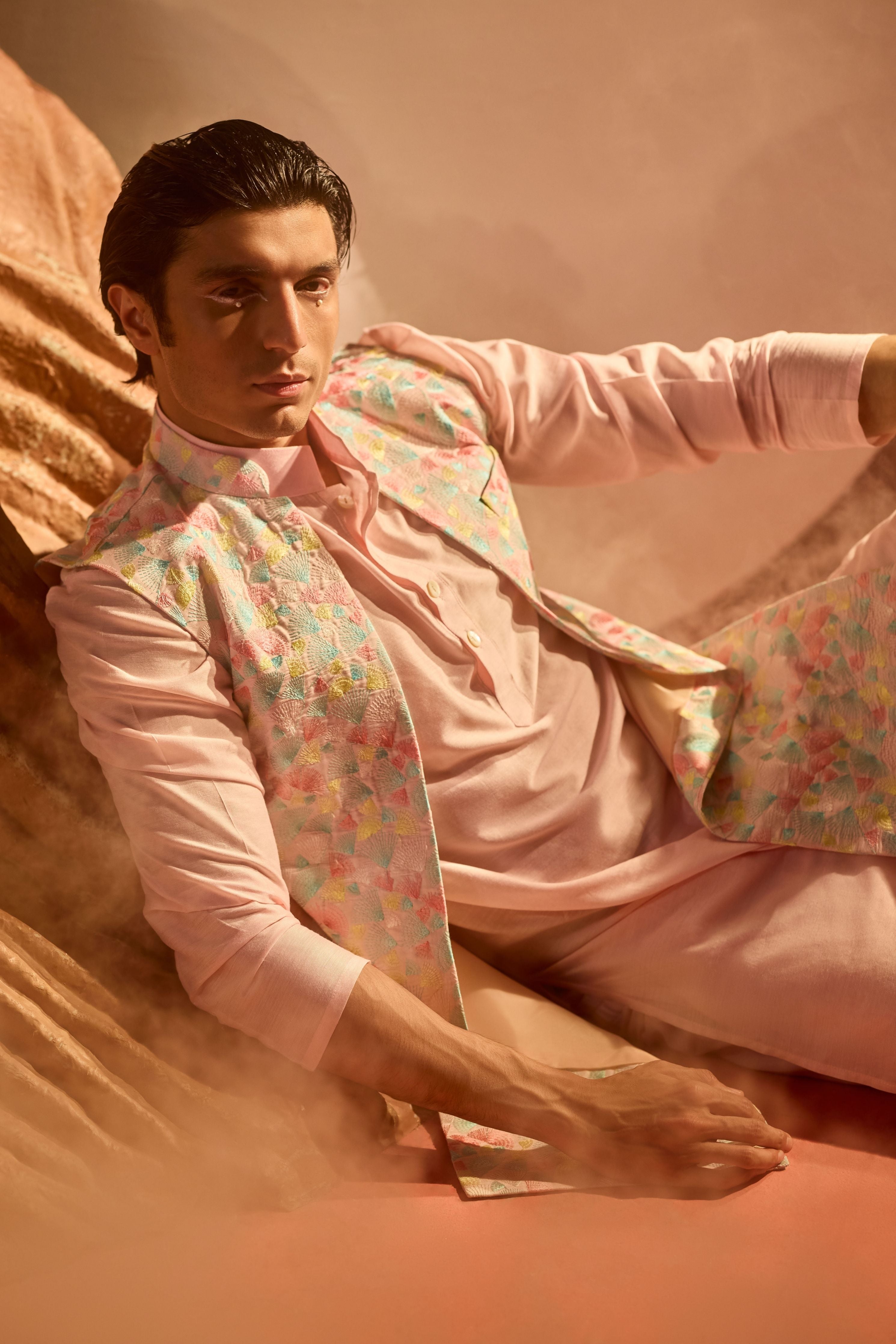 Seher Silk Embroidery Nehru Jacket Set