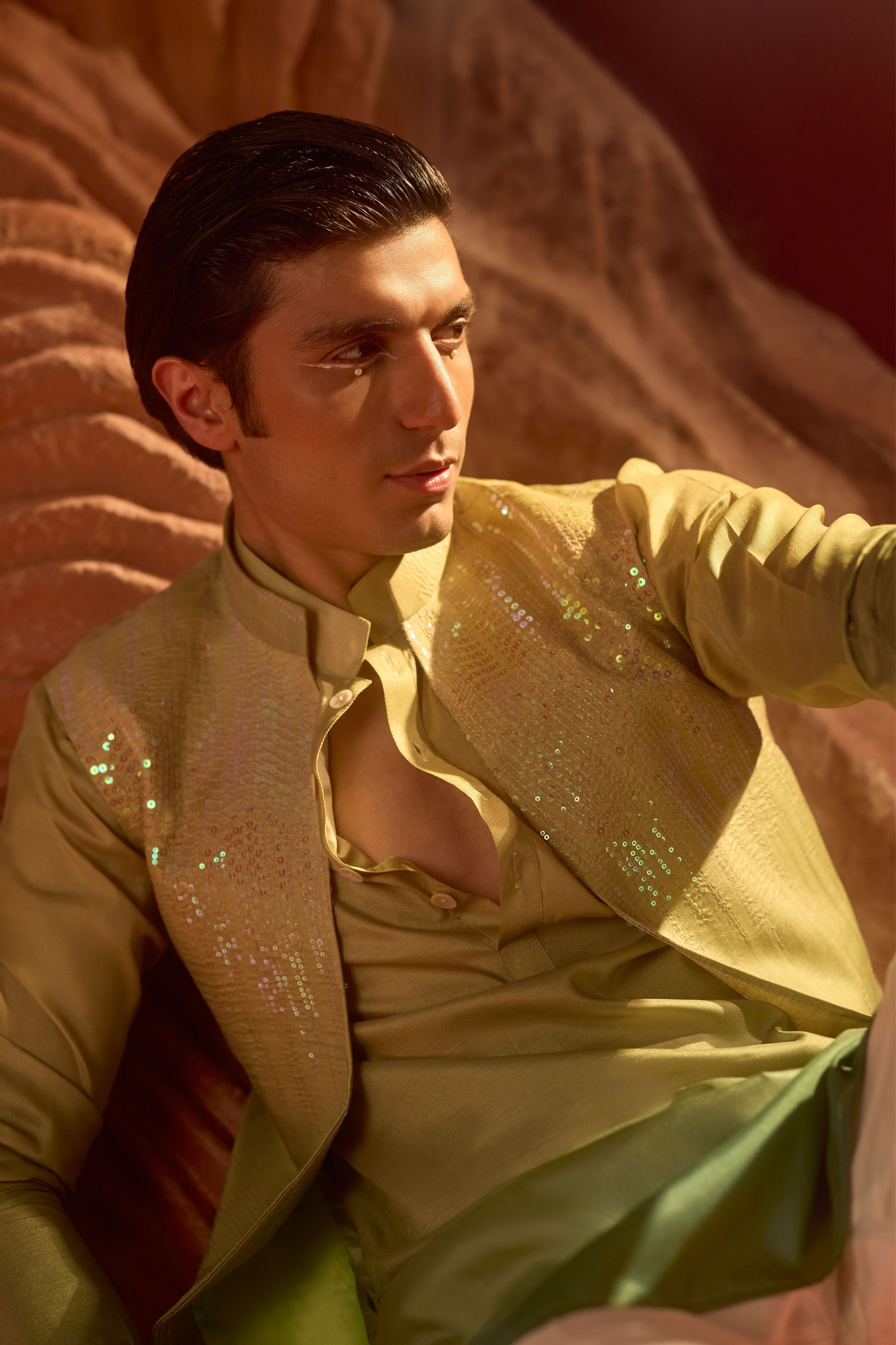 Noorani Silk Embroidery Nehru Jacket Set