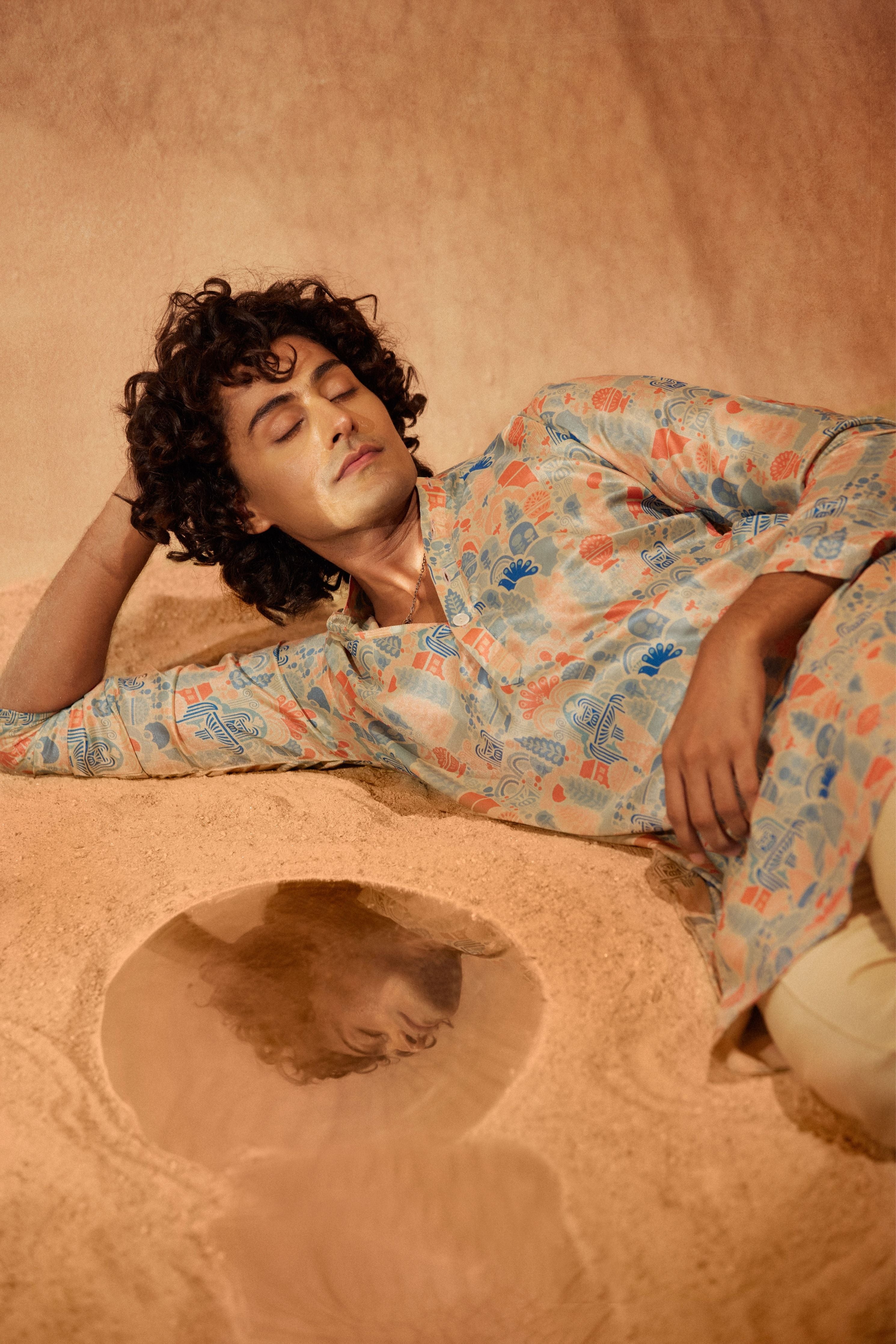 Waterland Printed Silk Kurta Set