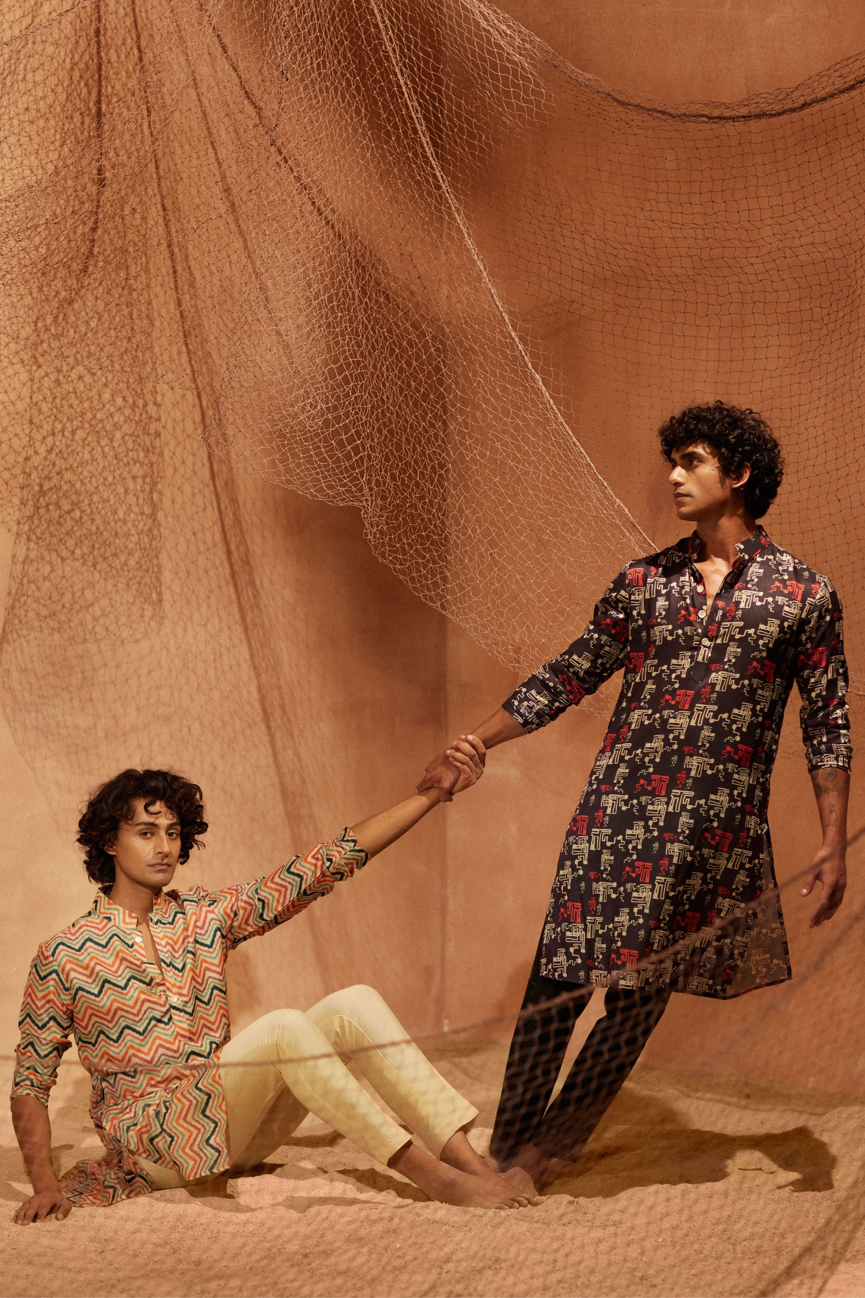 Black Night Printed Silk Kurta Set