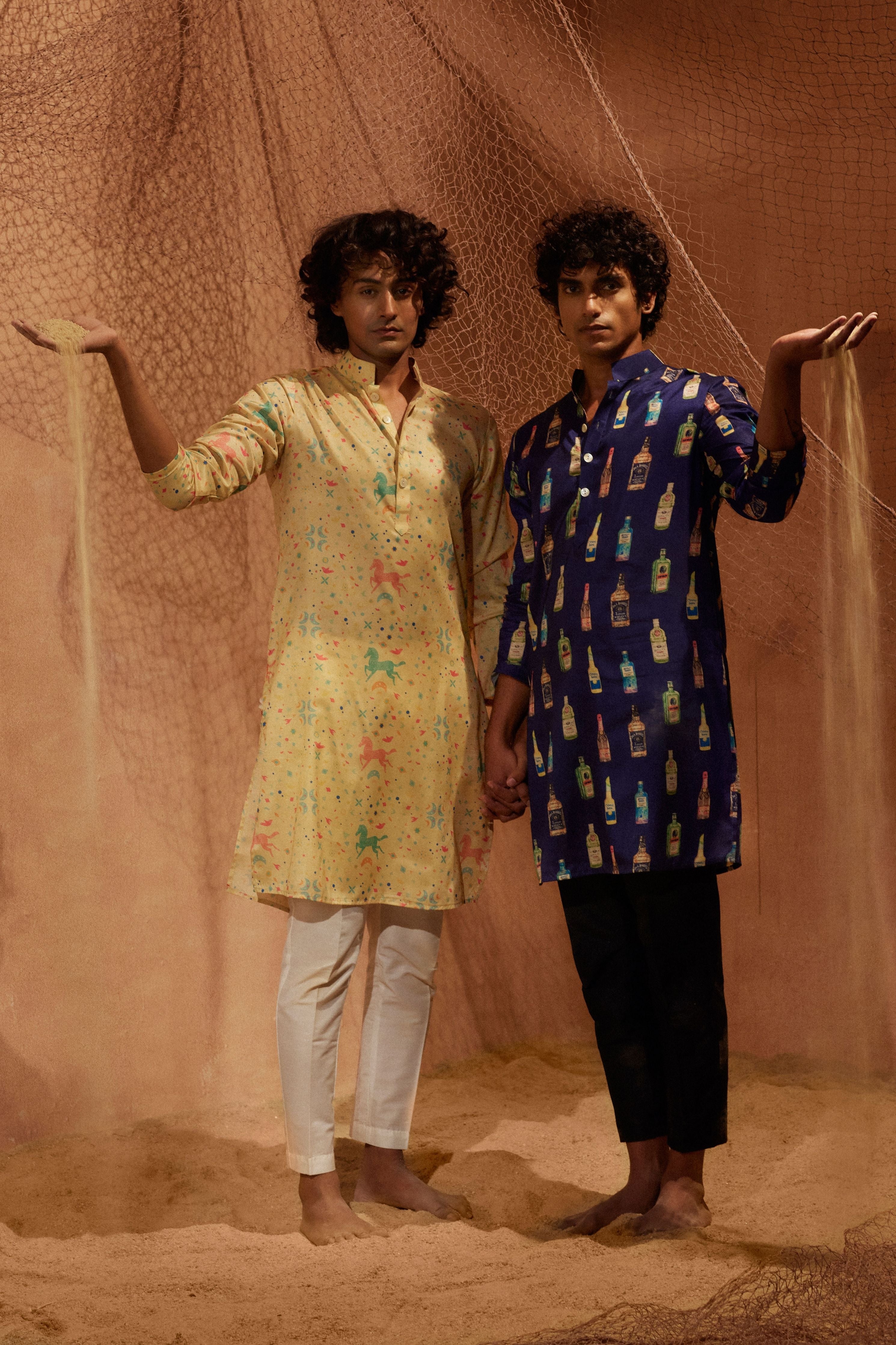 Cocktail Party Printed Silk Kurta Set