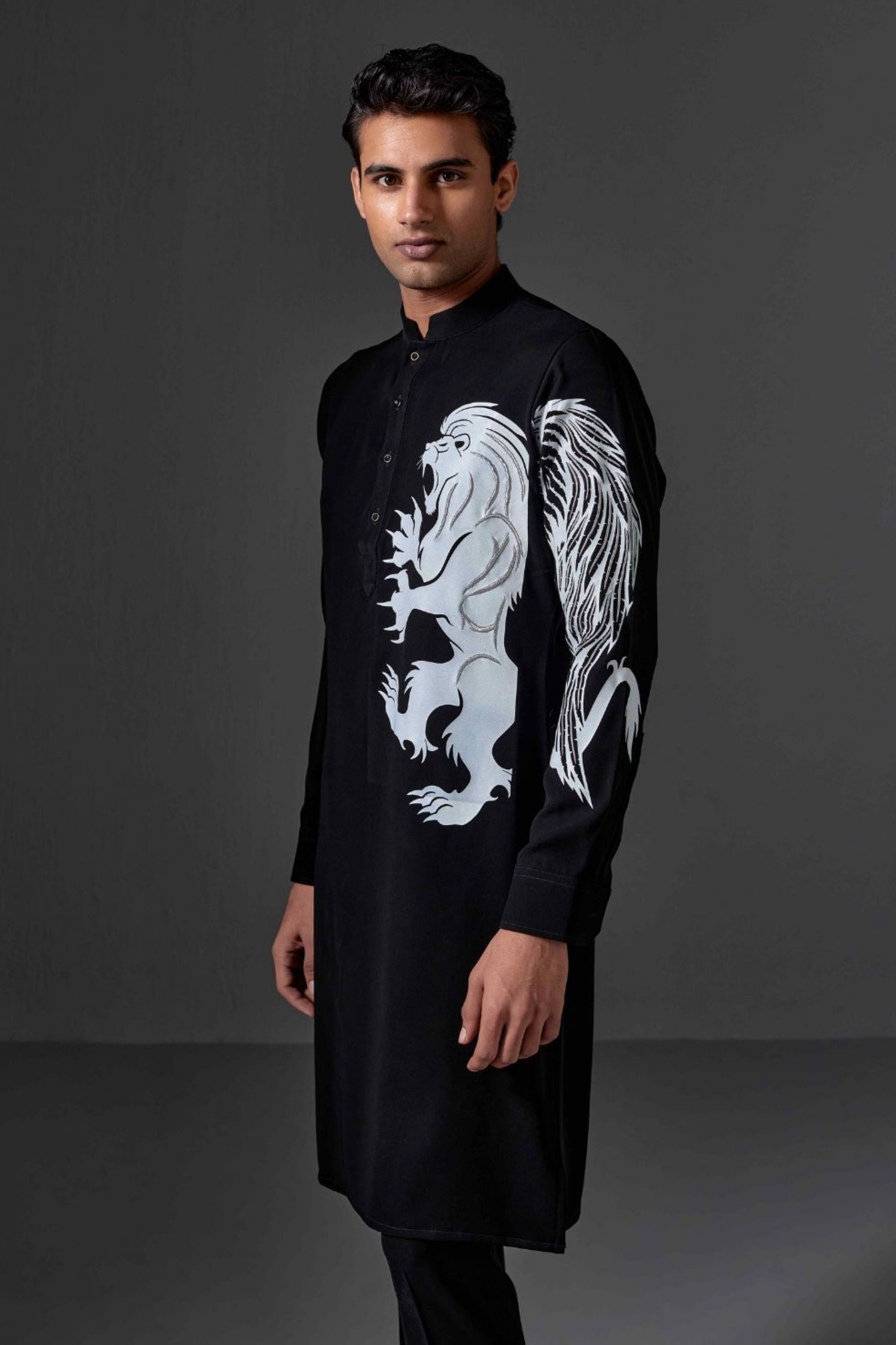 Shamit Leatherette Trim Velvet Kurta Set