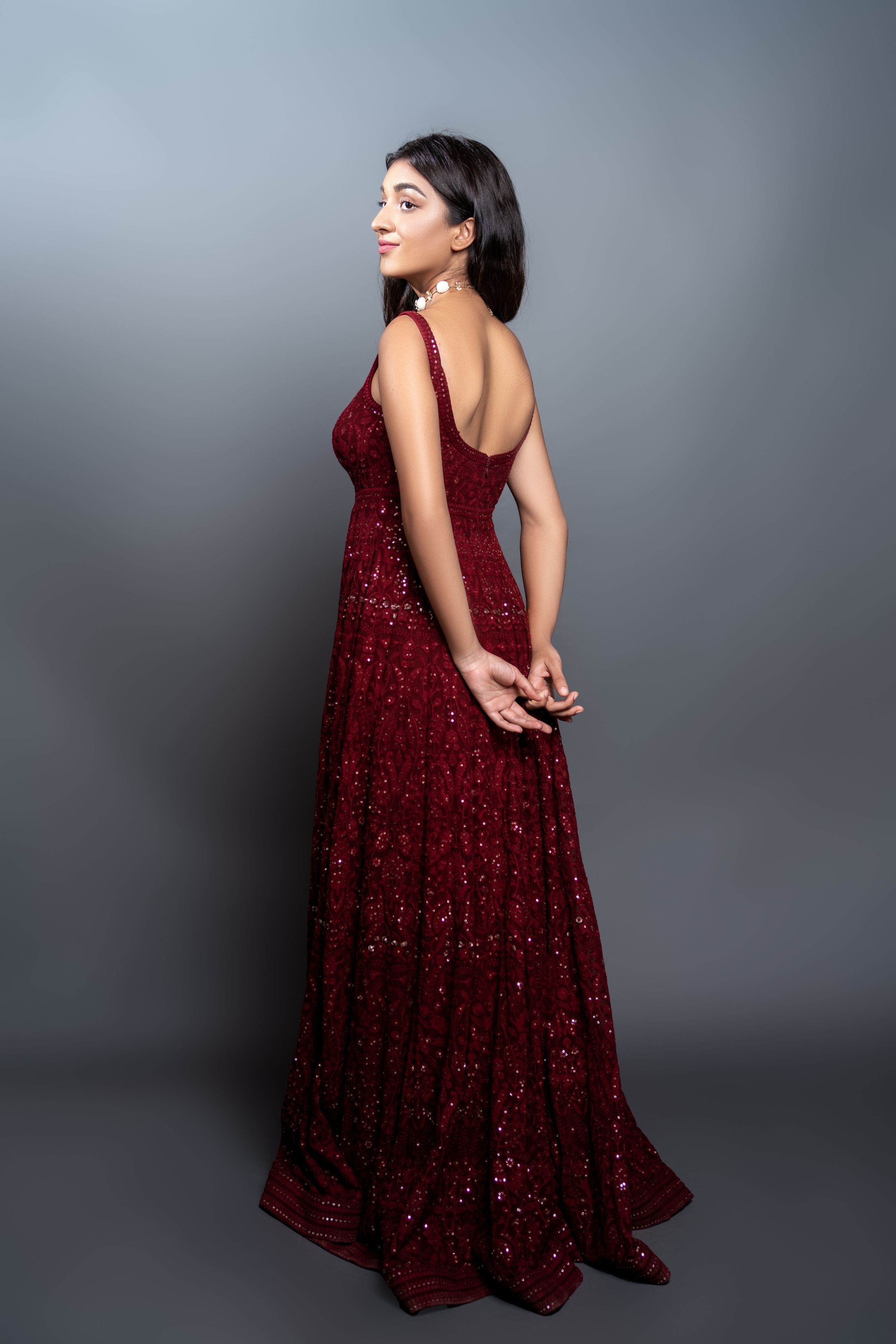 Red Chikankari Anarkali Dress