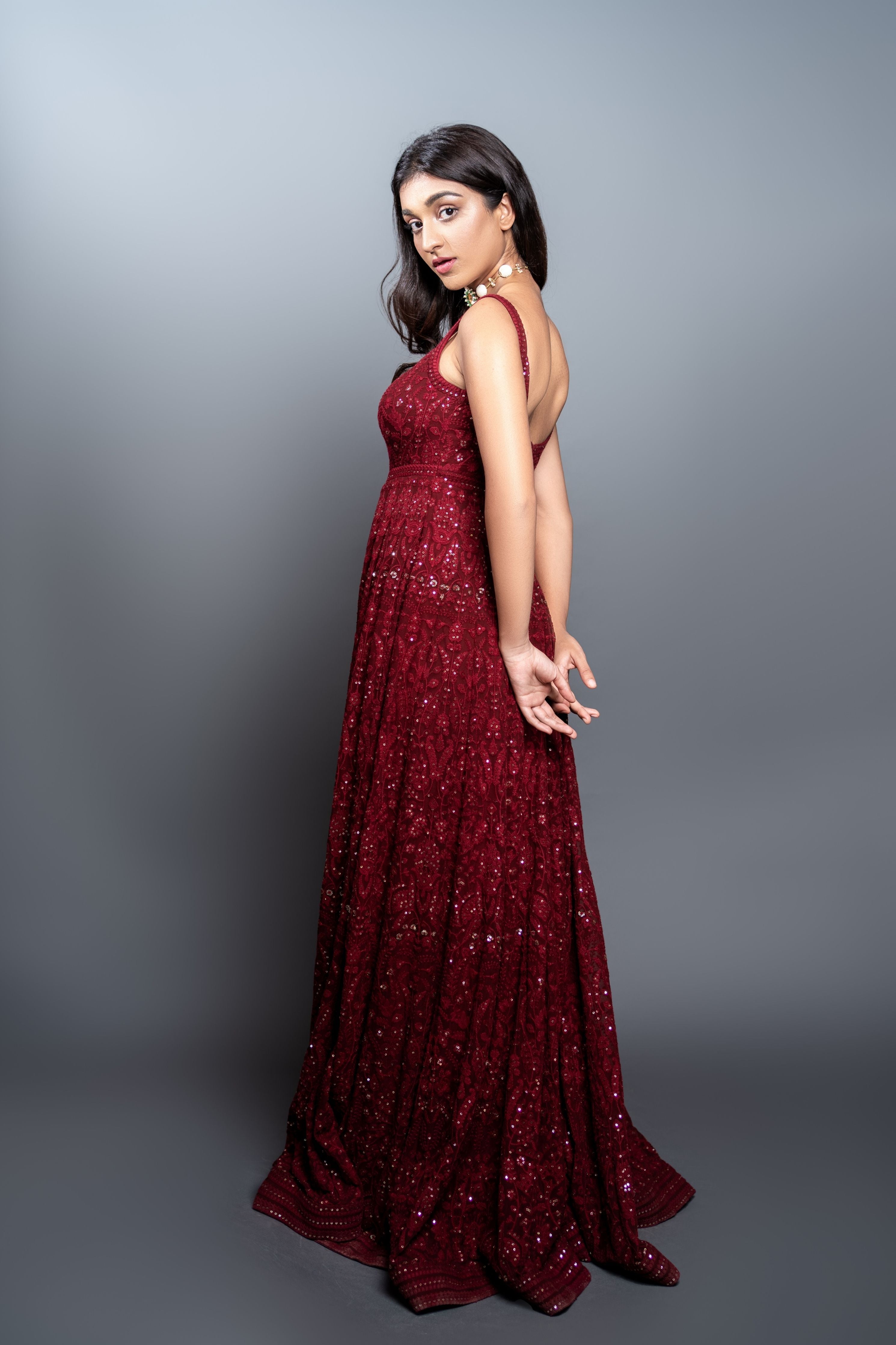 Red Chikankari Anarkali Dress