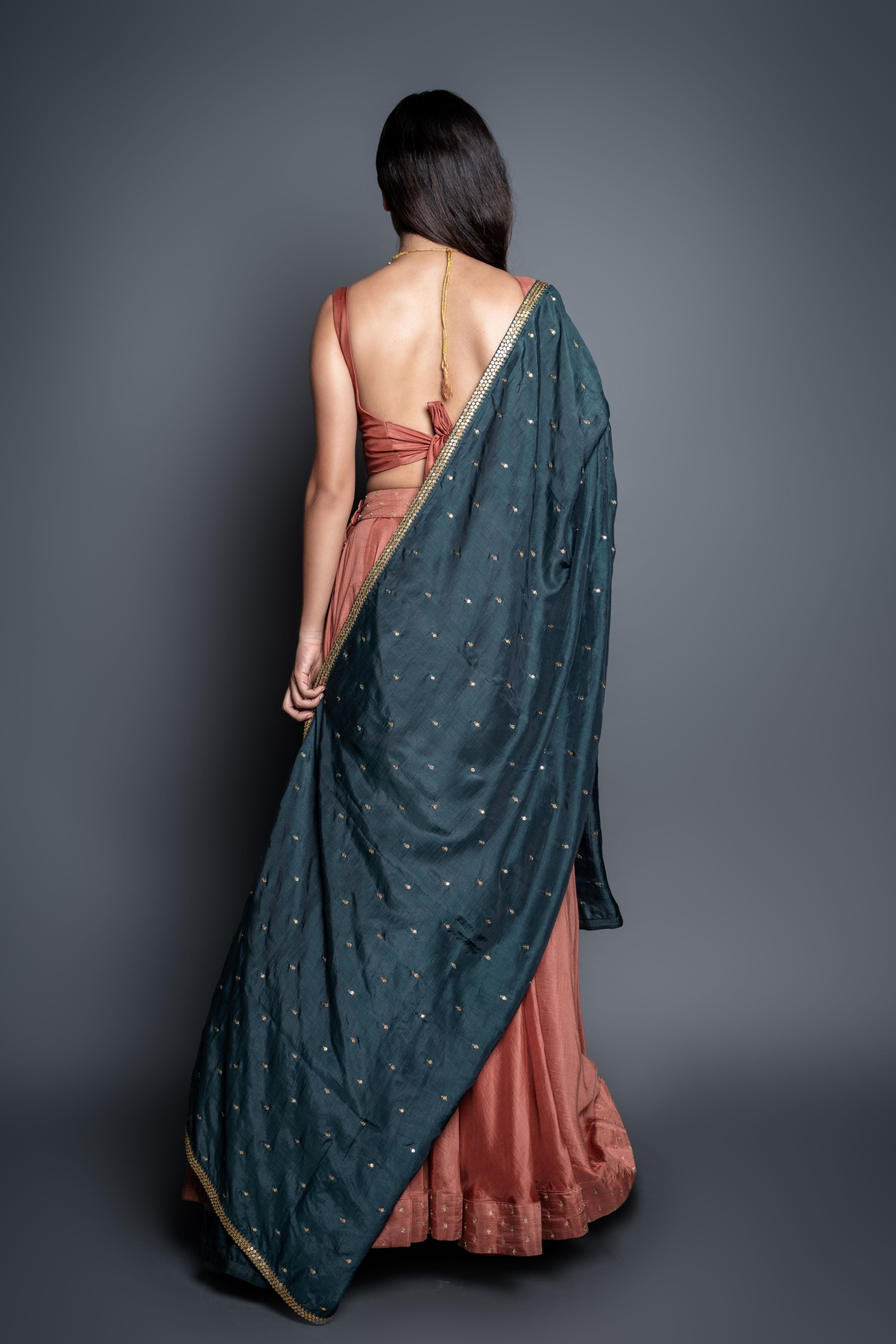 Bronze & Bottle Green Zari Lehenga Set