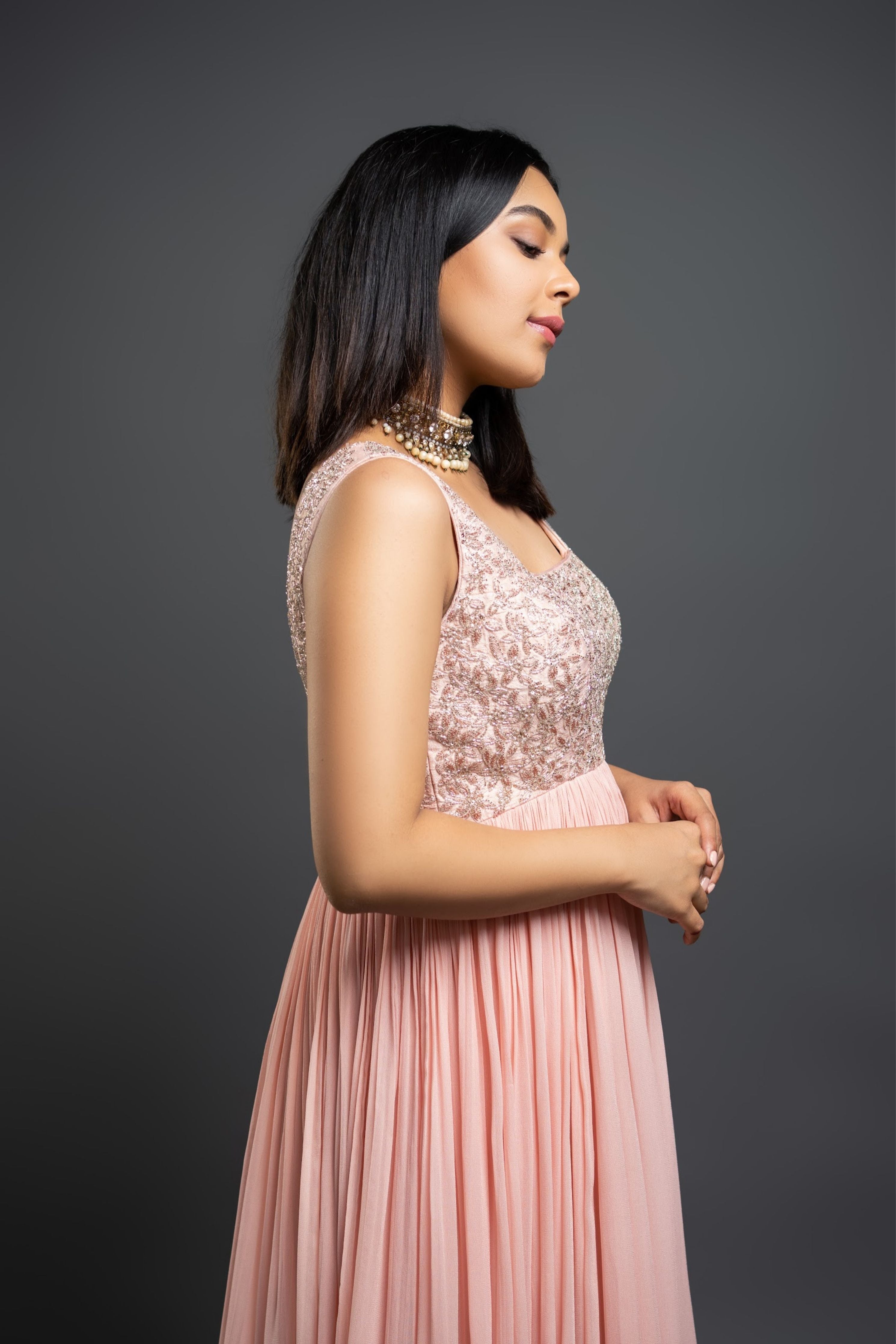 Pink Embellished Anarkali Set