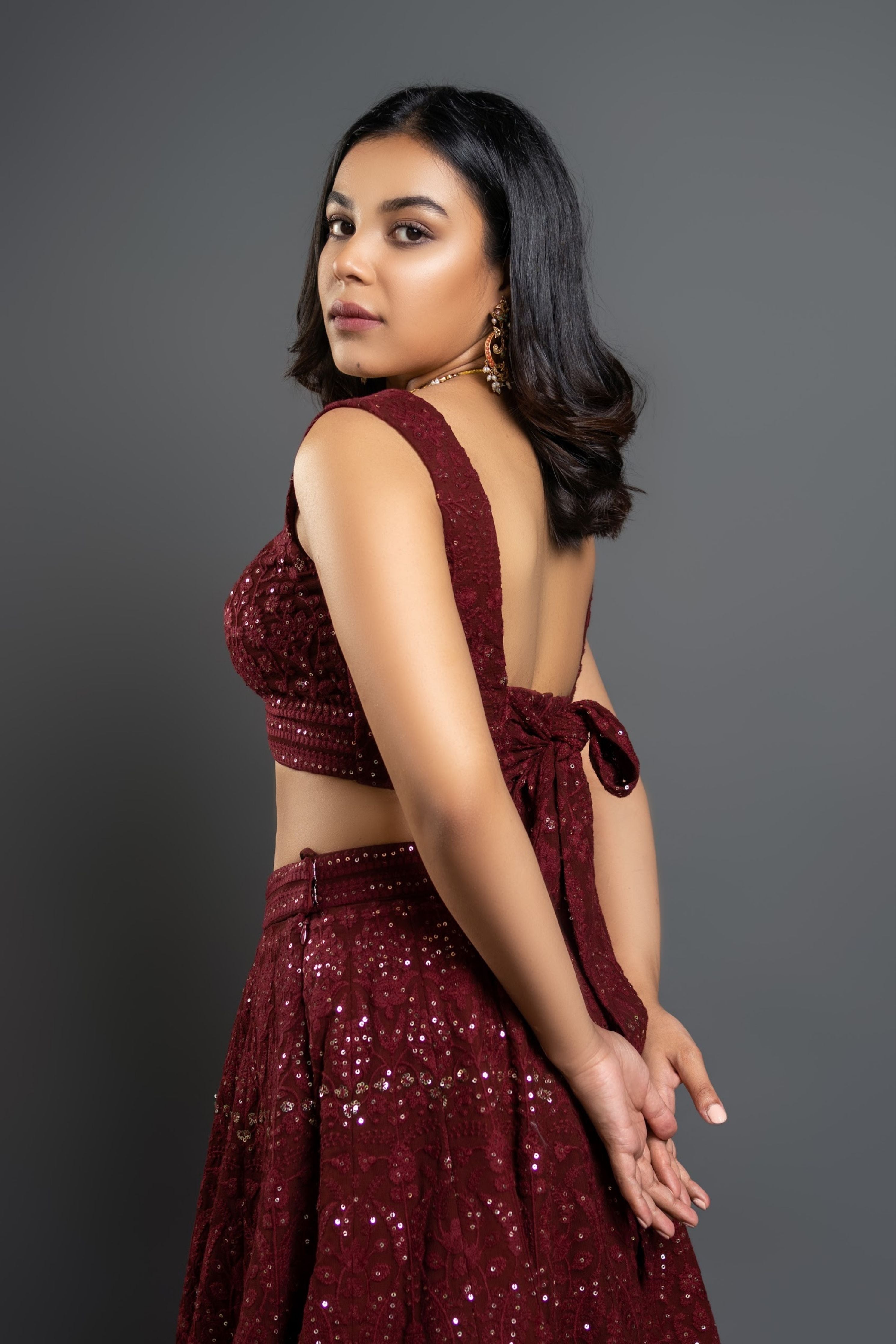 Maroon Chikankari Lehenga Set