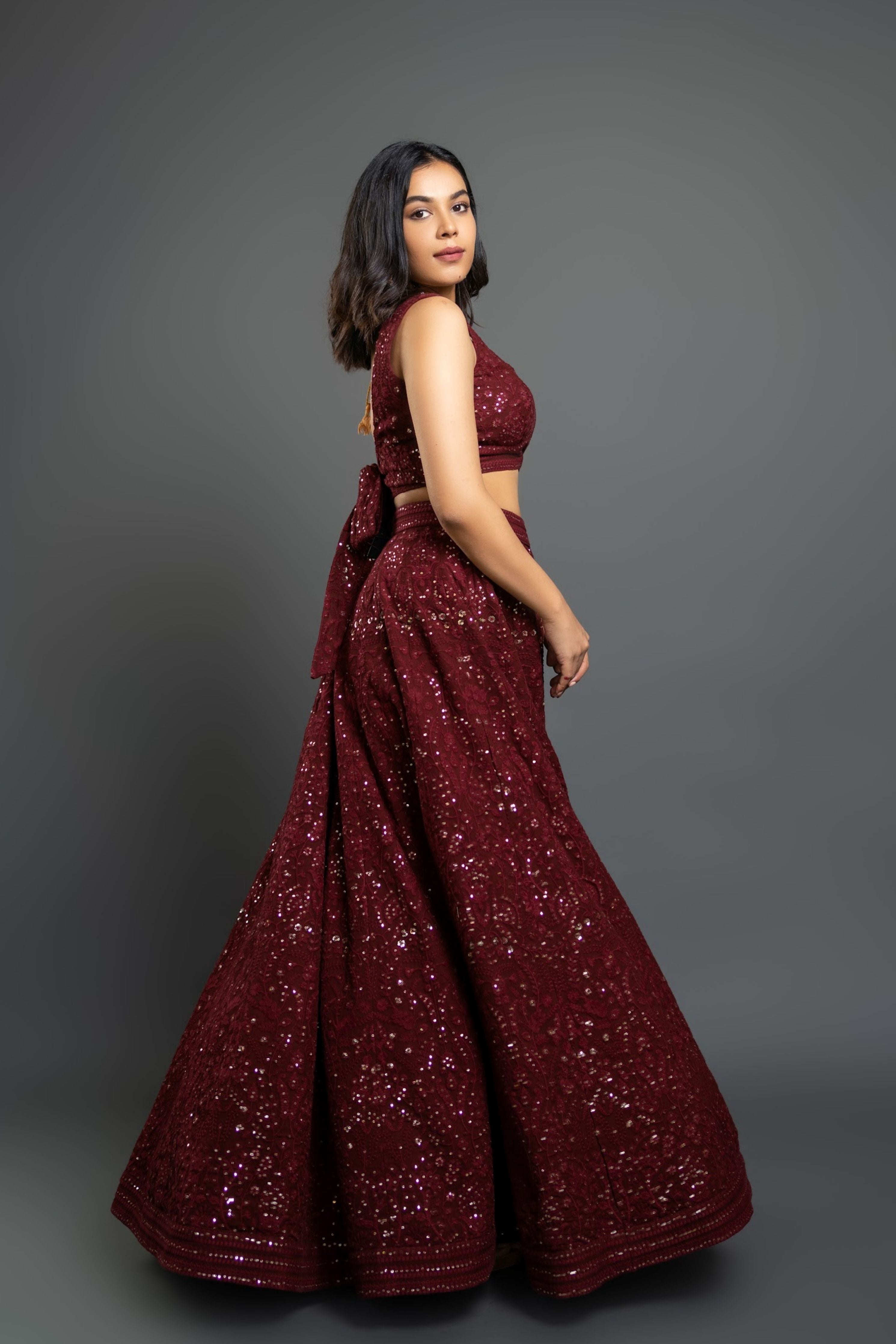 Maroon Chikankari Lehenga Set