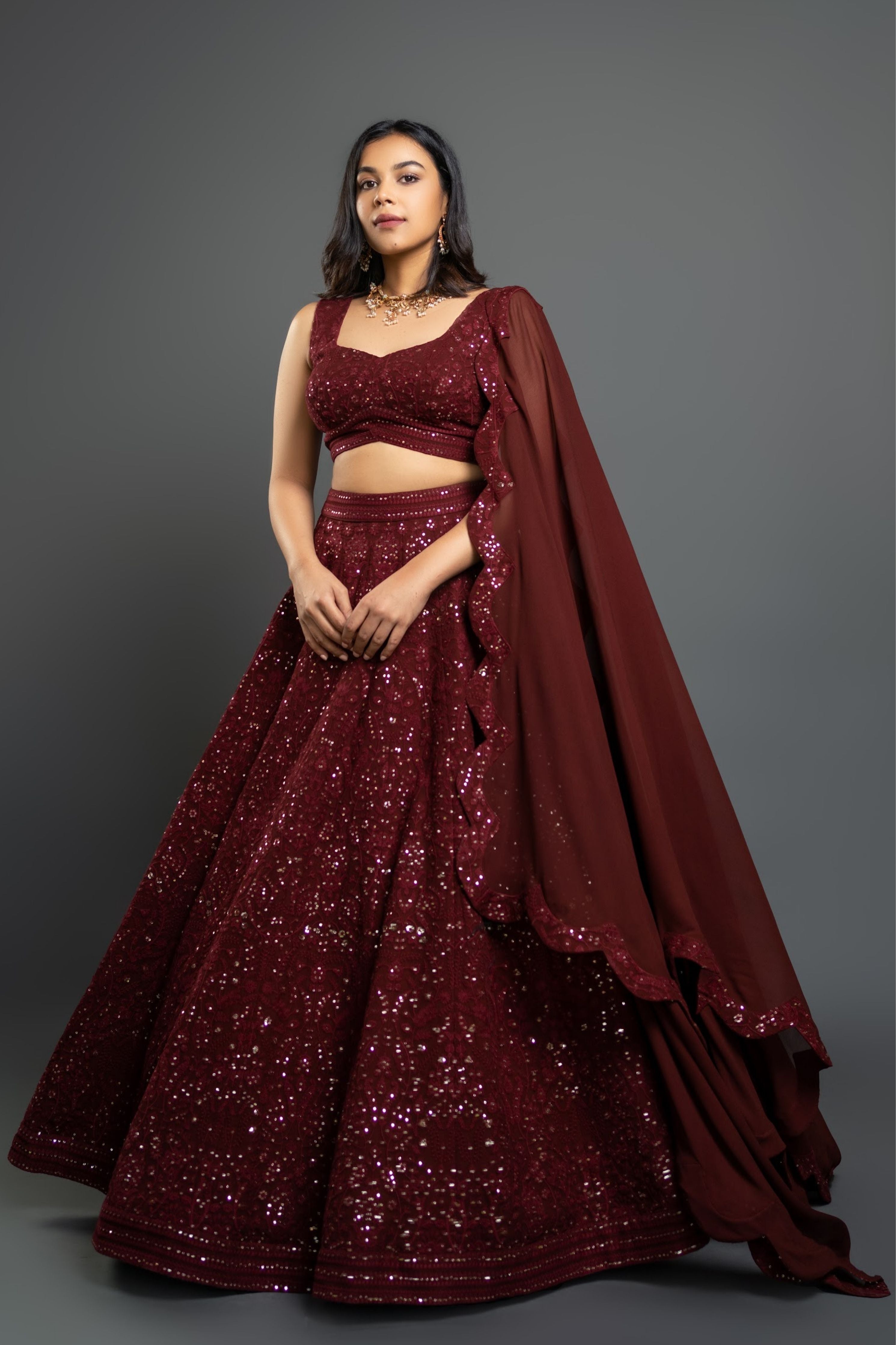 Maroon Chikankari Lehenga Set