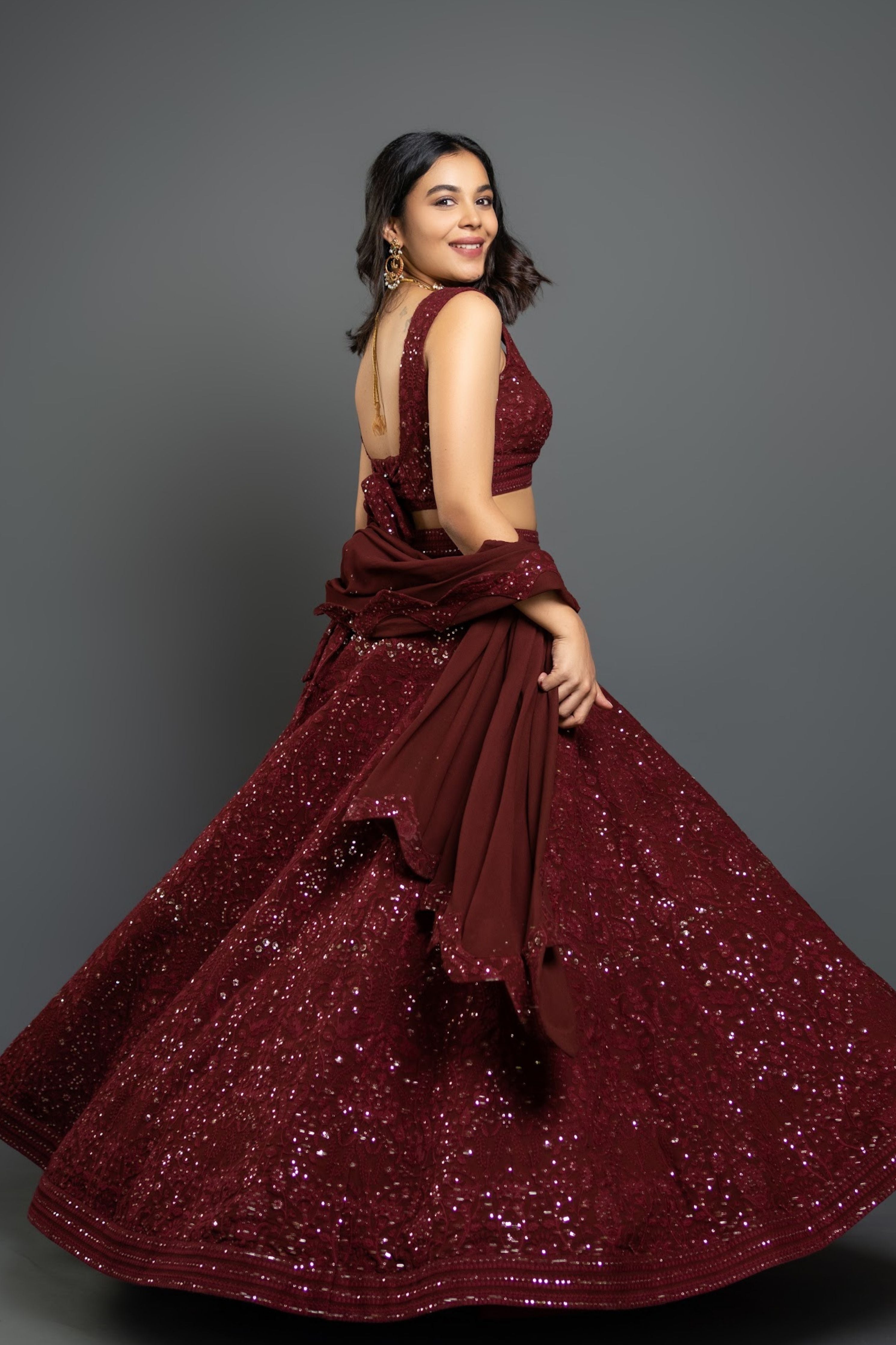 Maroon Chikankari Lehenga Set