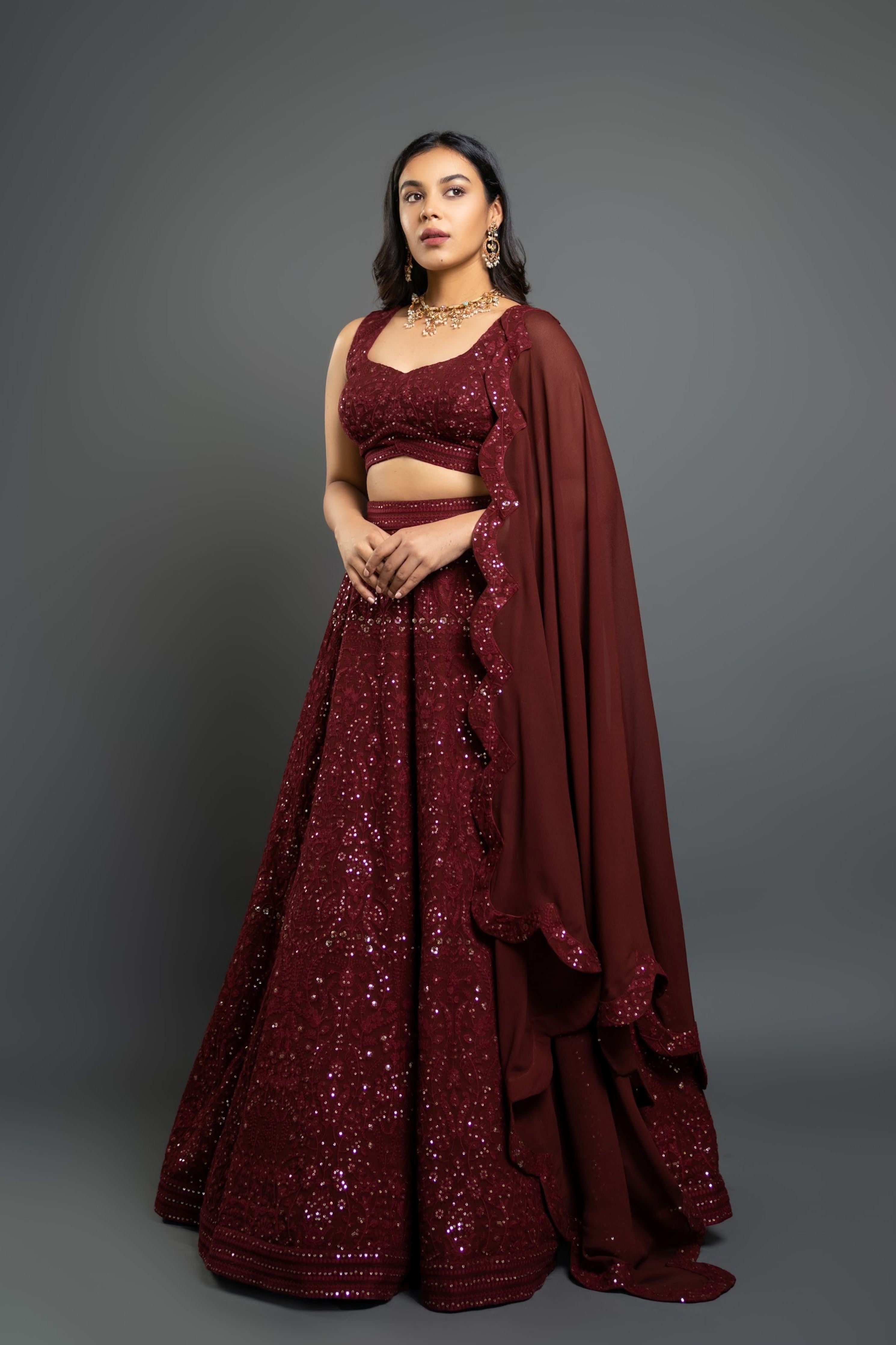 Maroon Chikankari Lehenga Set