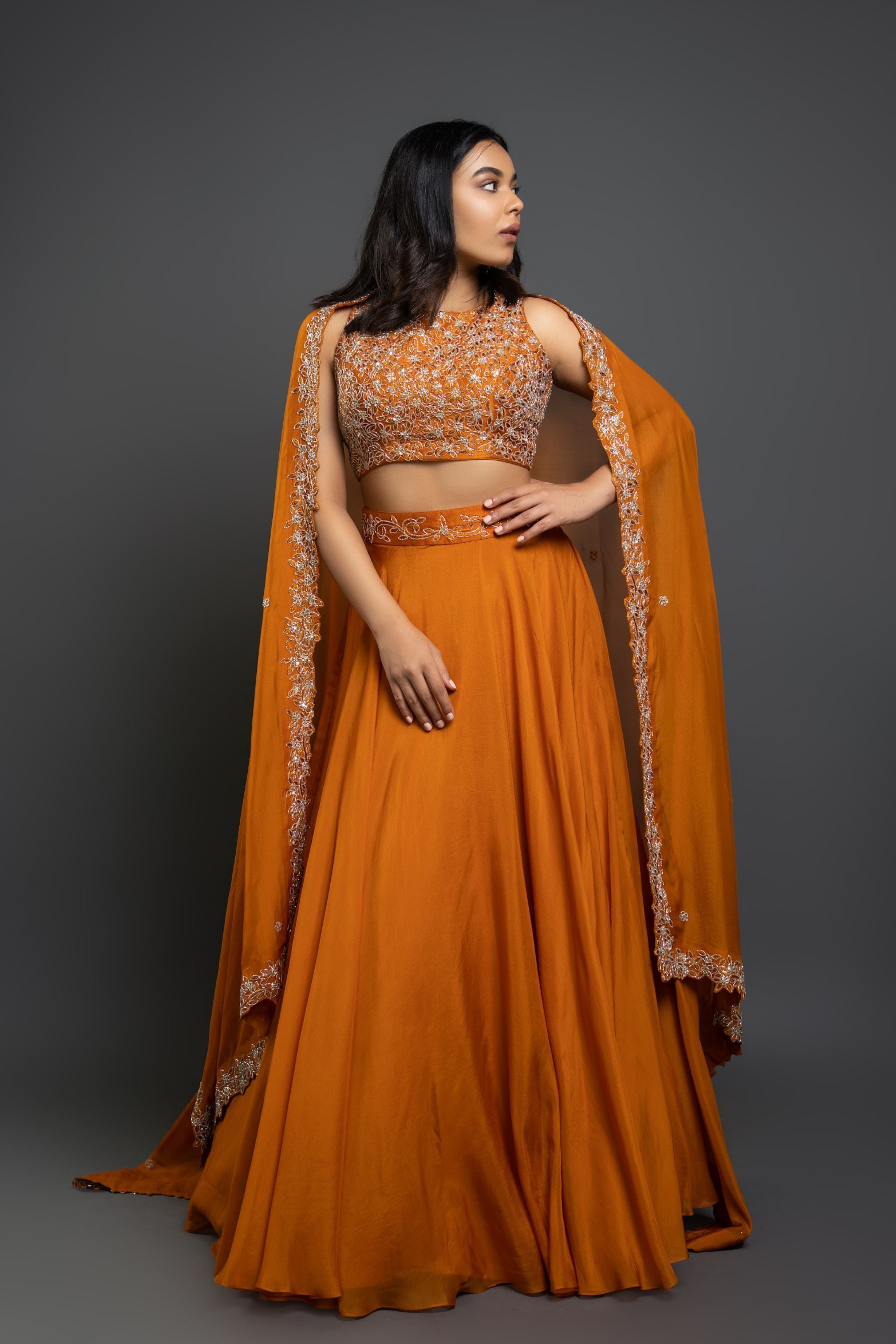 Orange Embellished Lehenga Set