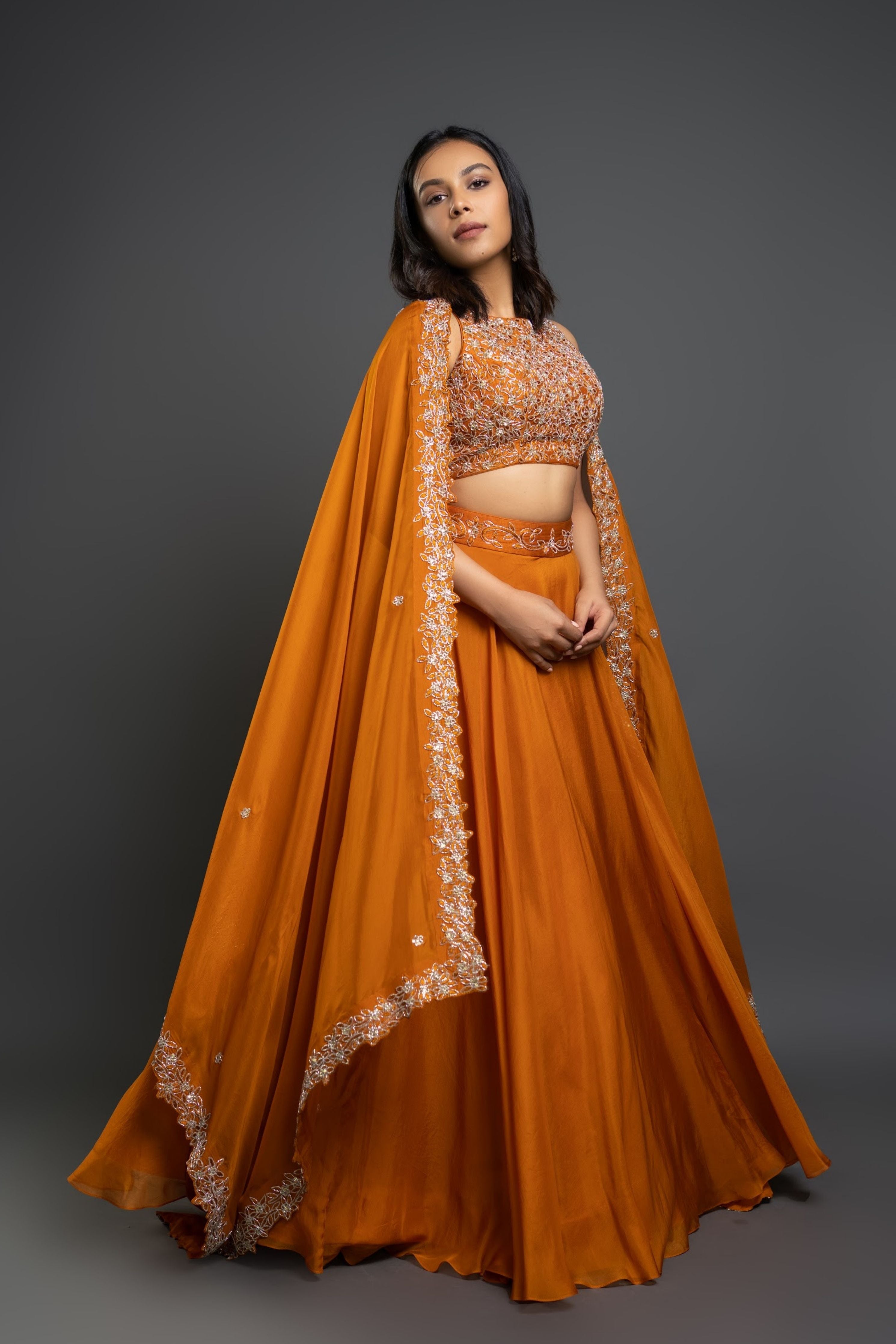Orange Embellished Lehenga Set