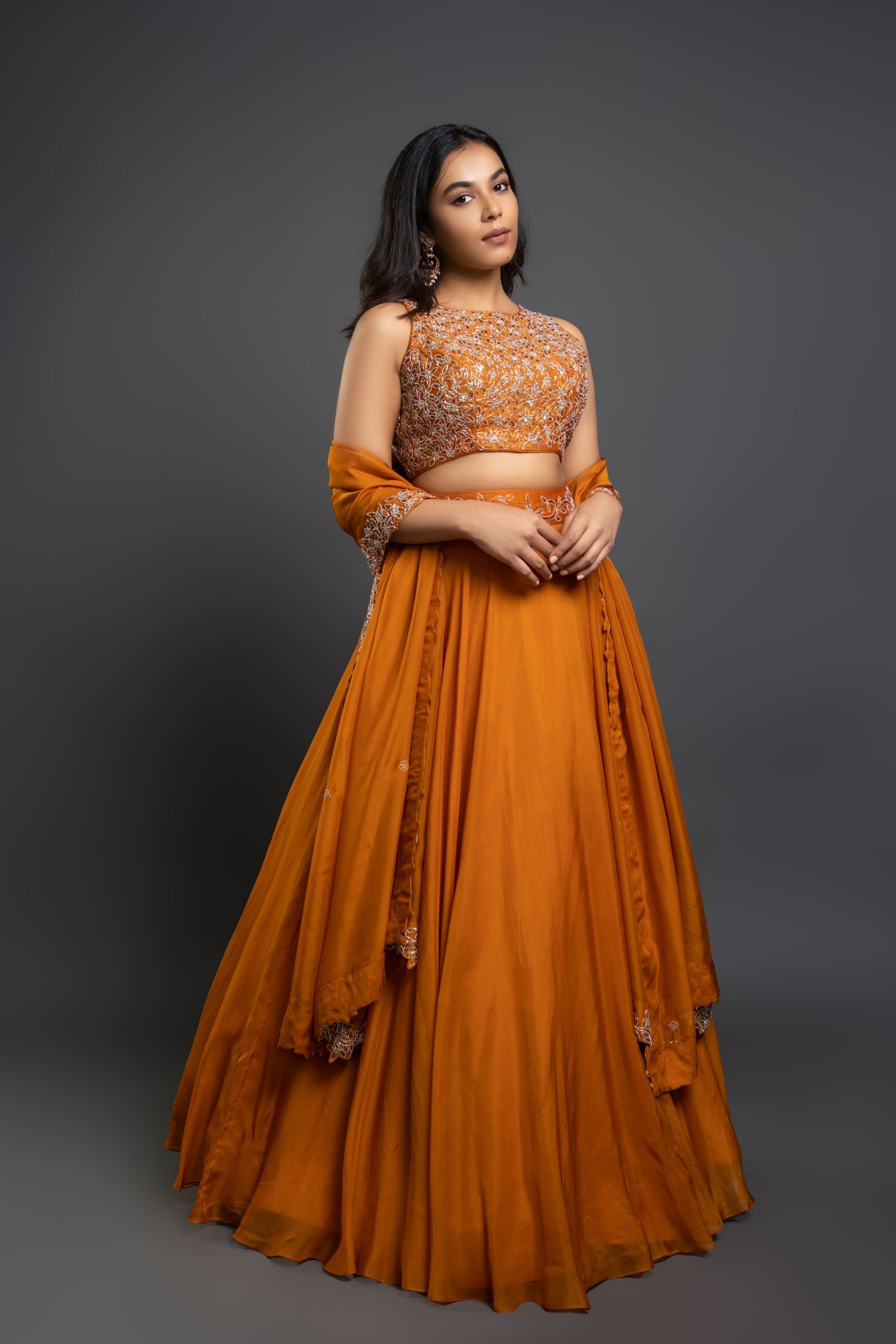Orange Embellished Lehenga Set