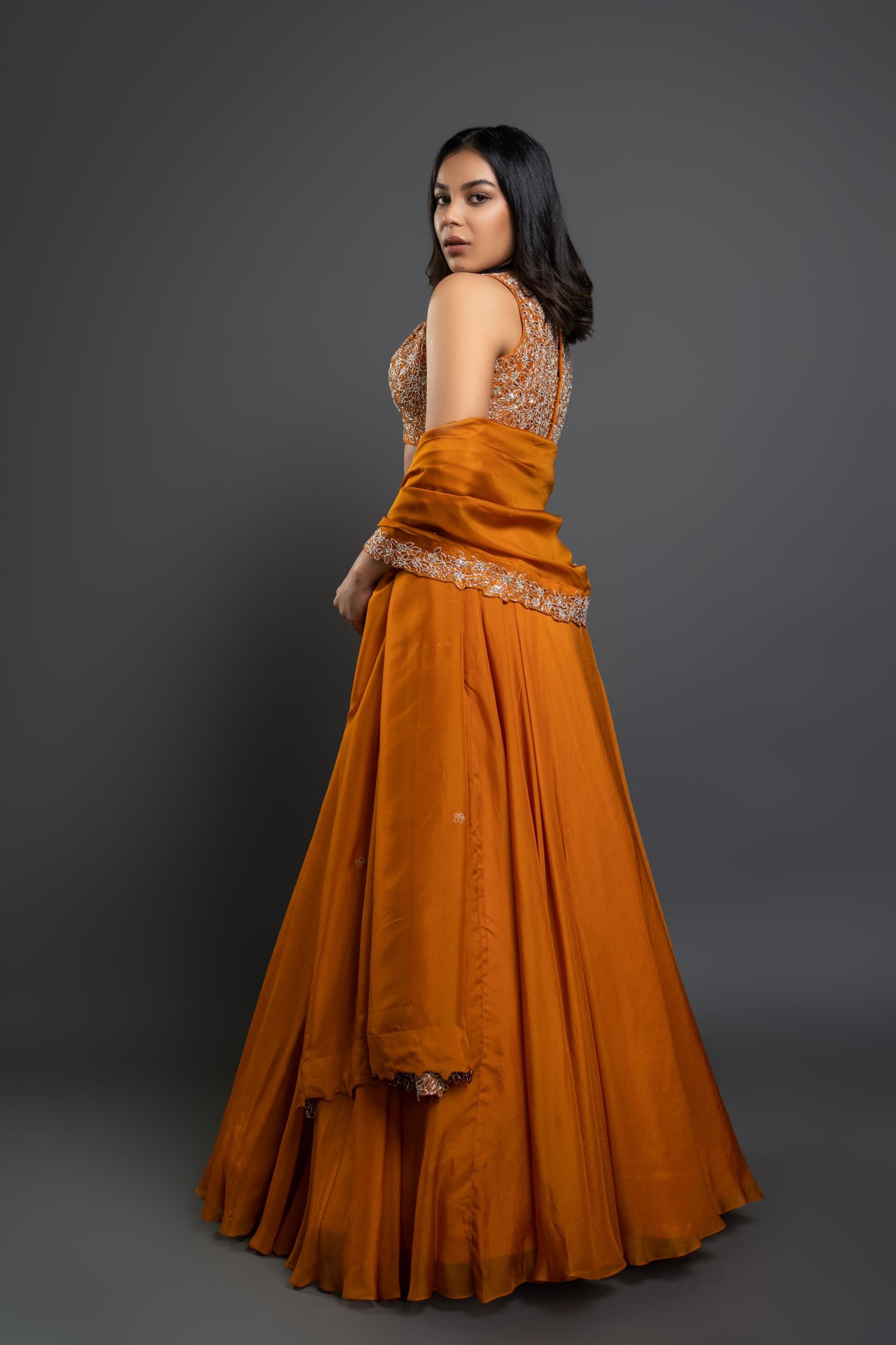 Orange Embellished Lehenga Set