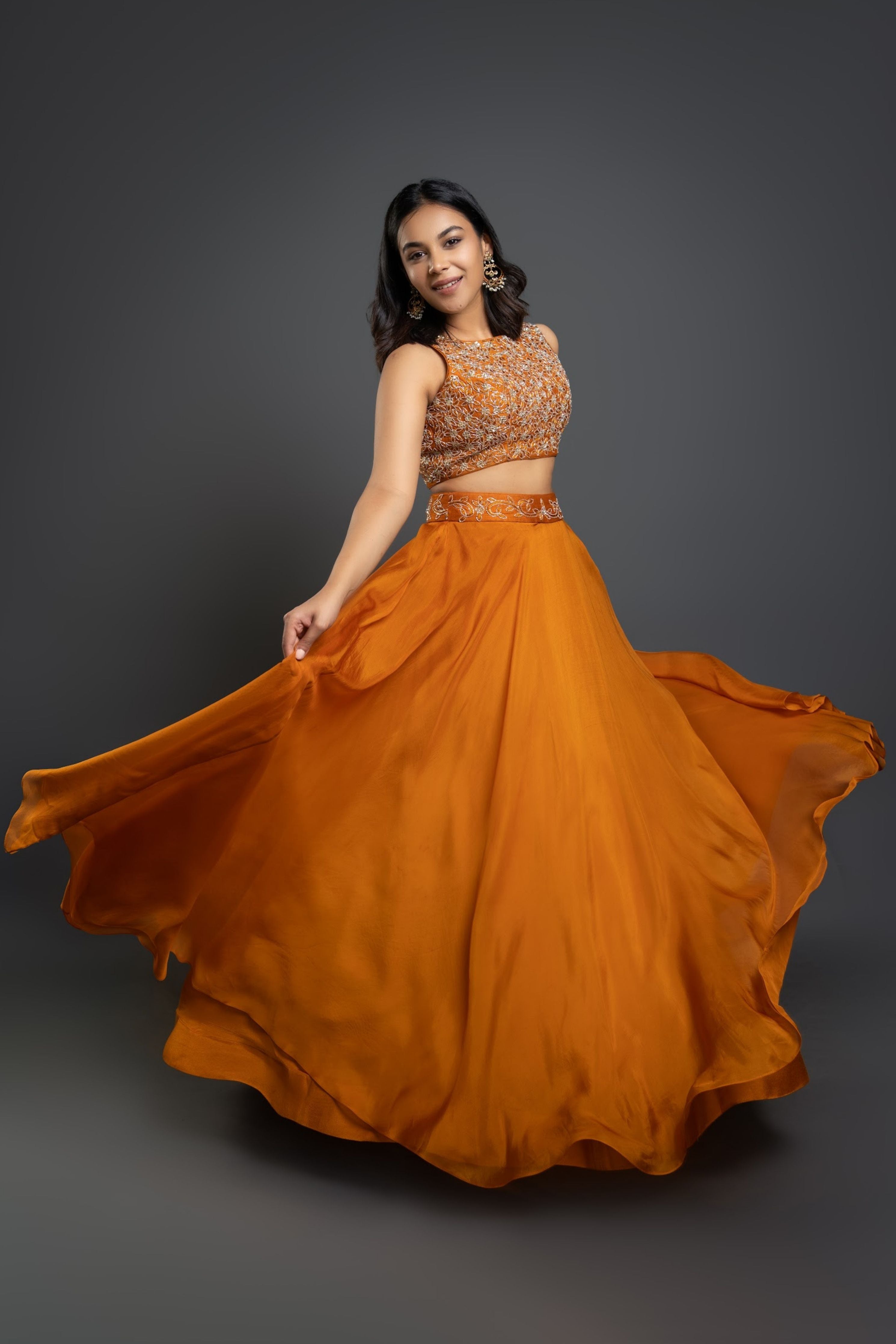 Orange Embellished Lehenga Set