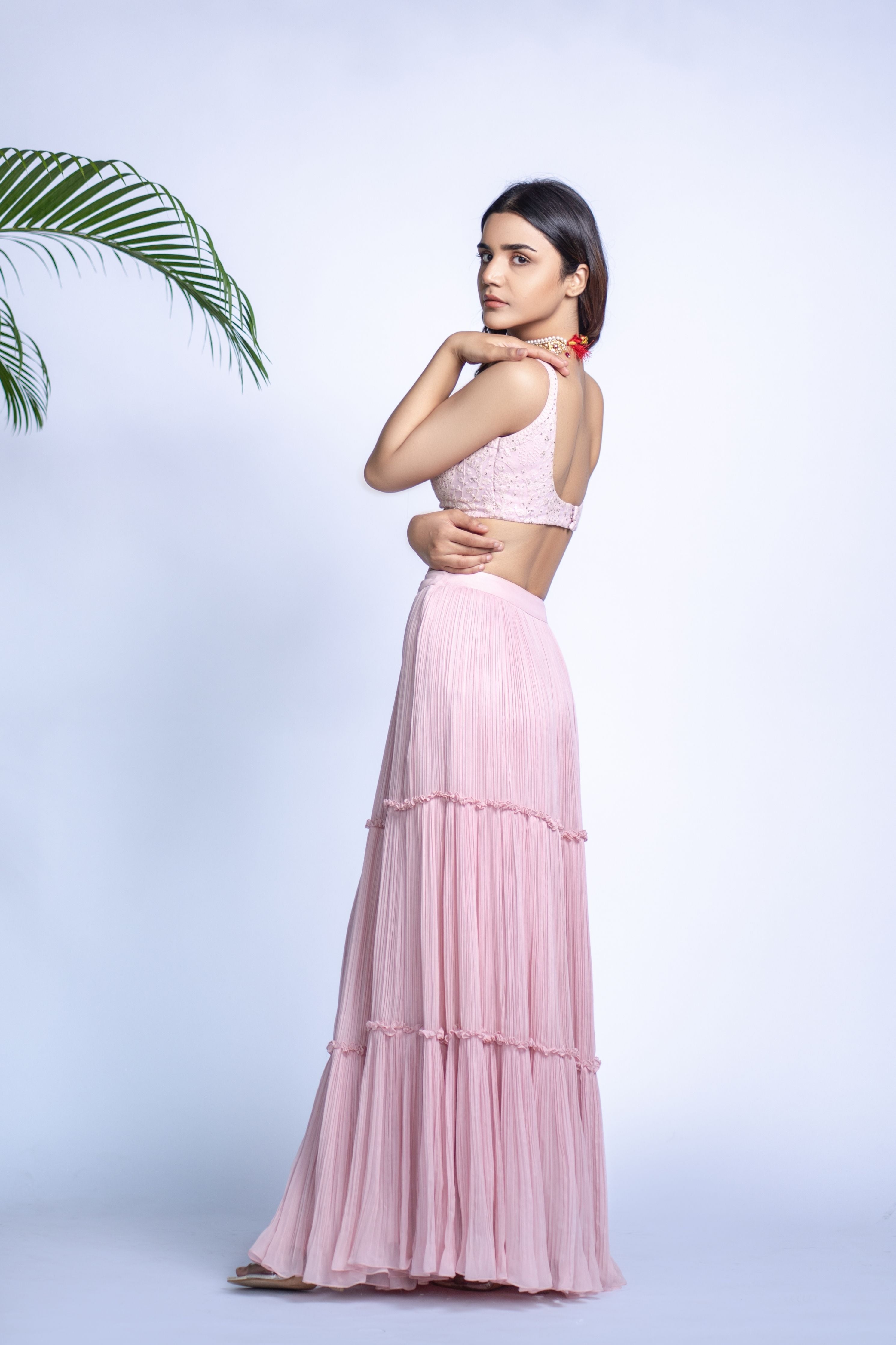 Pink Chikankari Pleated Lehenga Set