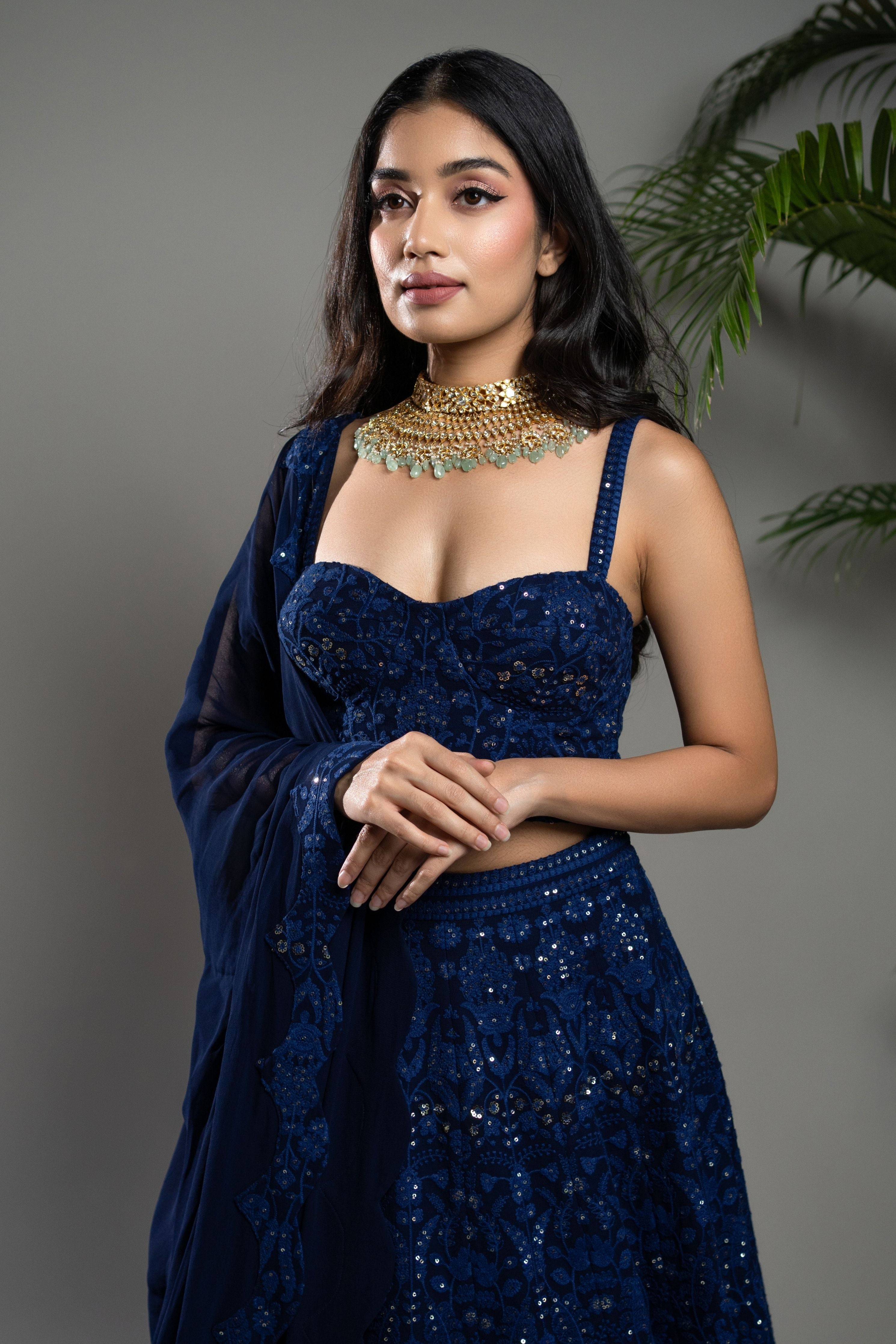 Royal Blue Chikankari Lehenga Set