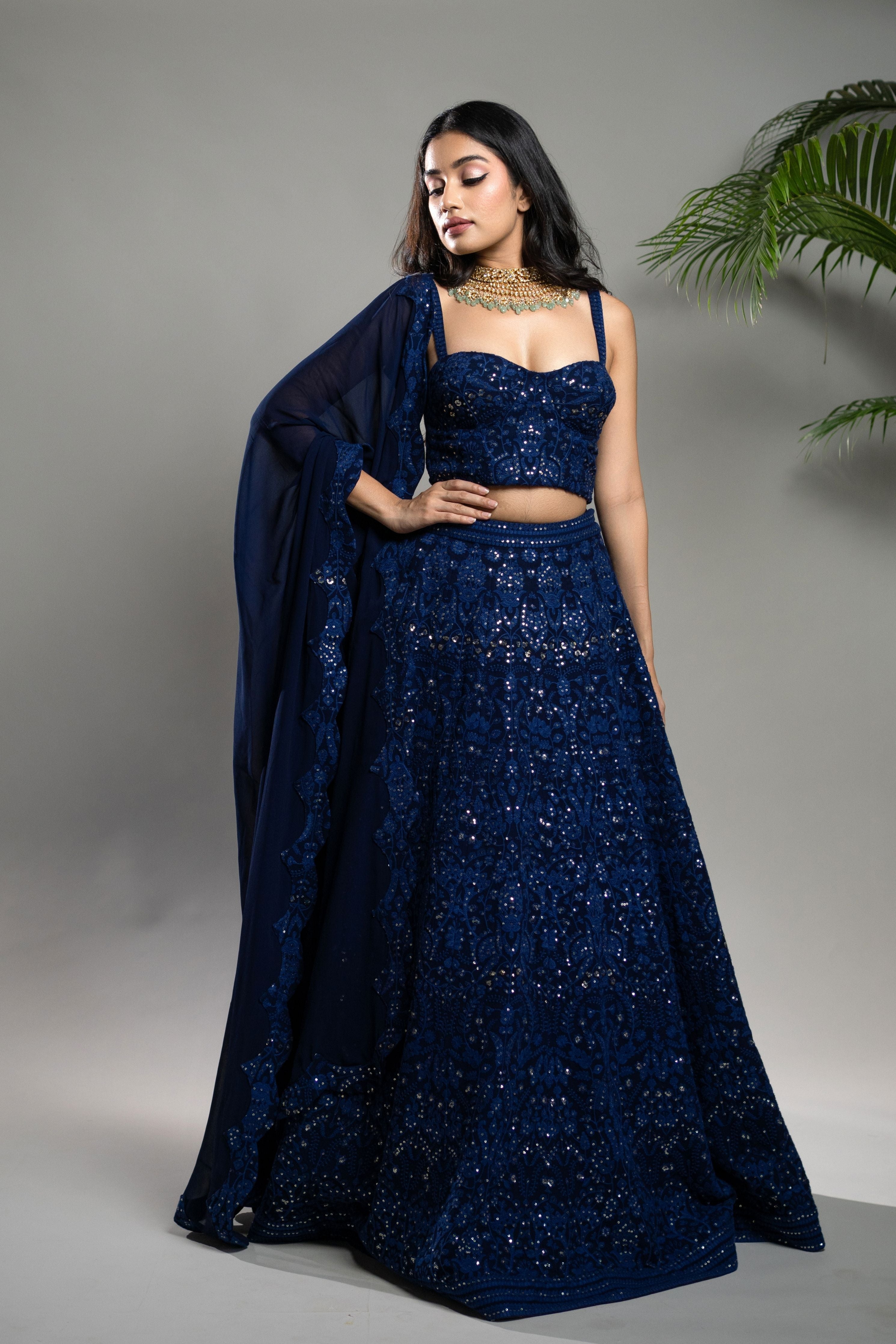 Royal Blue Chikankari Lehenga Set
