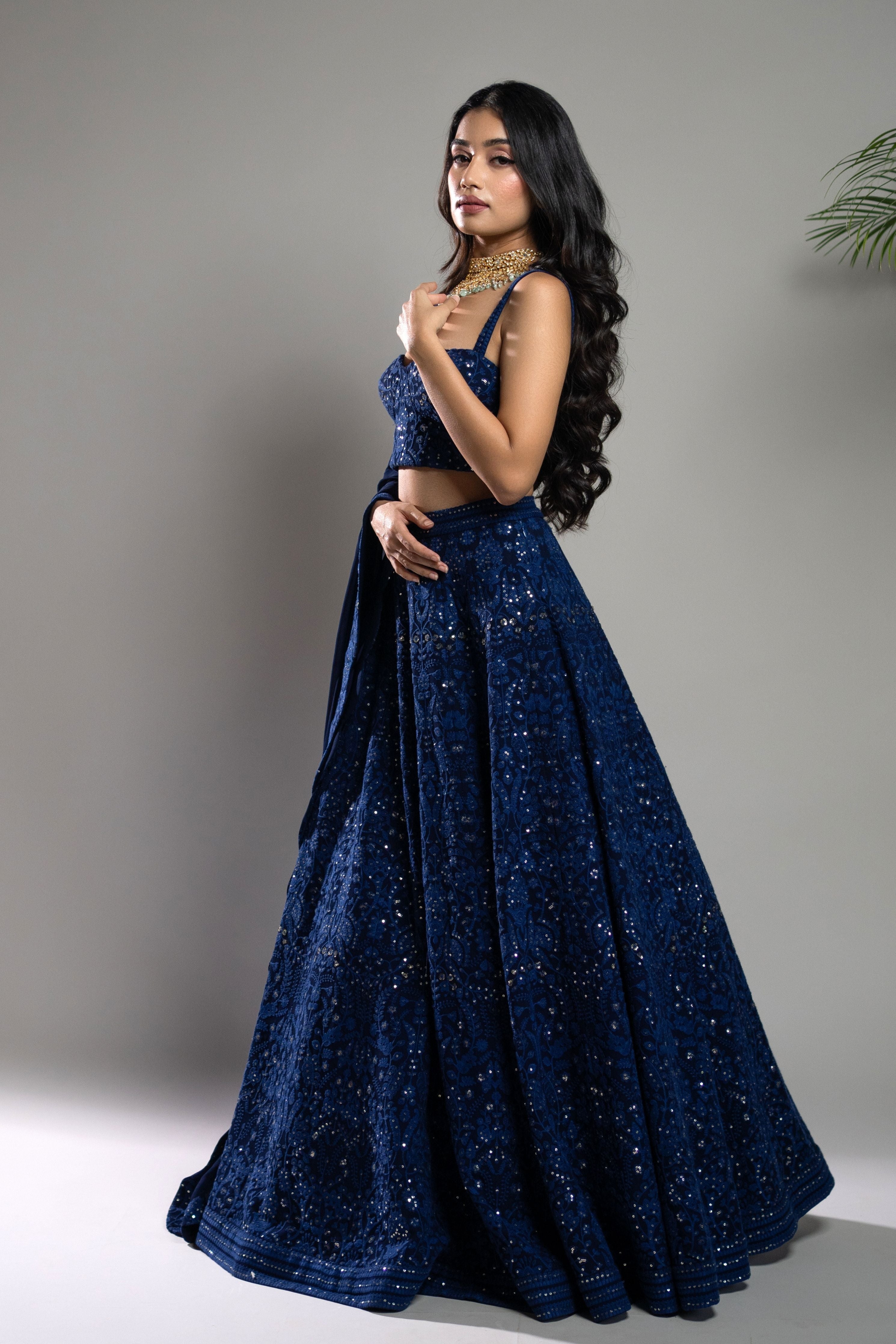 Royal Blue Chikankari Lehenga Set