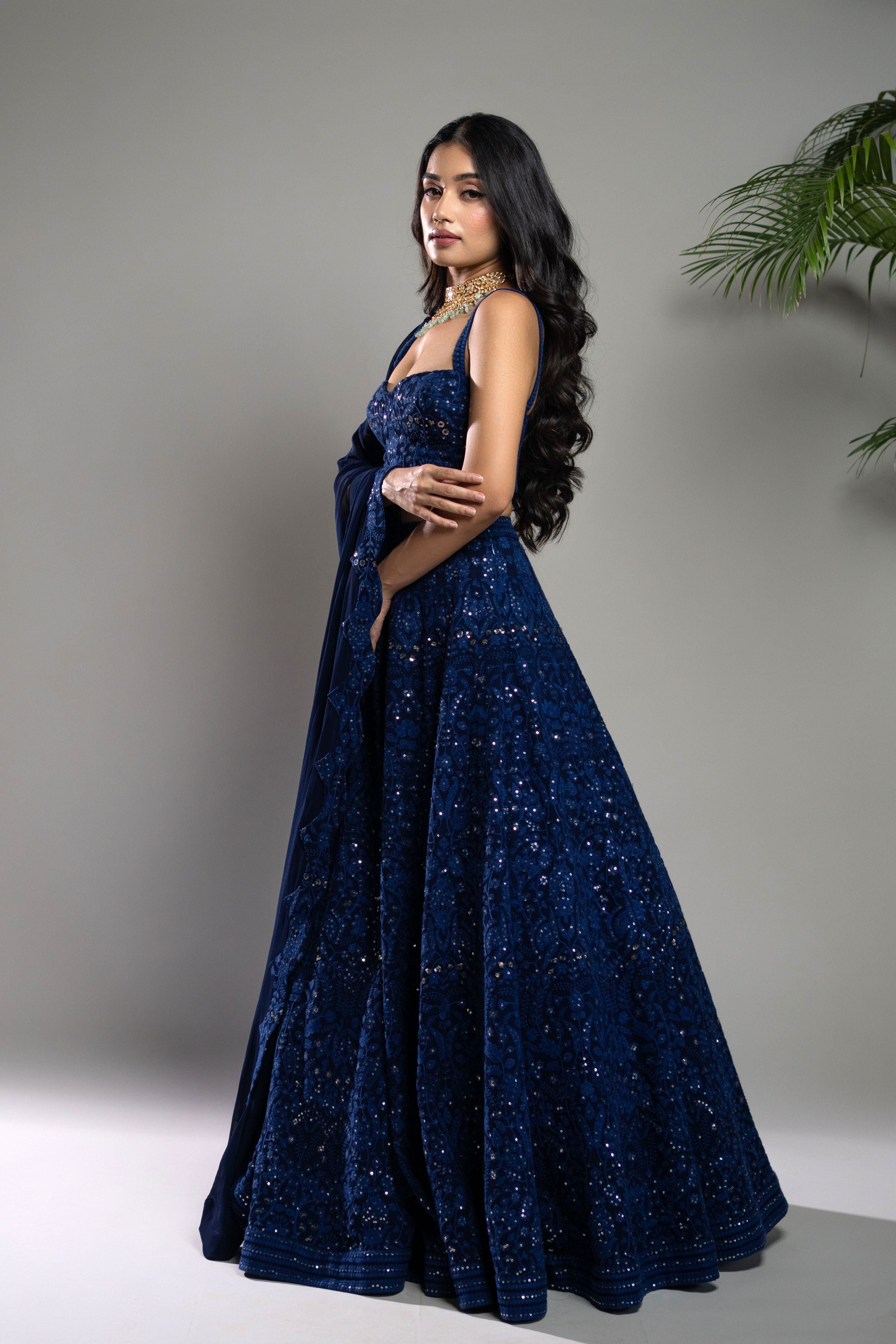 Royal Blue Chikankari Lehenga Set