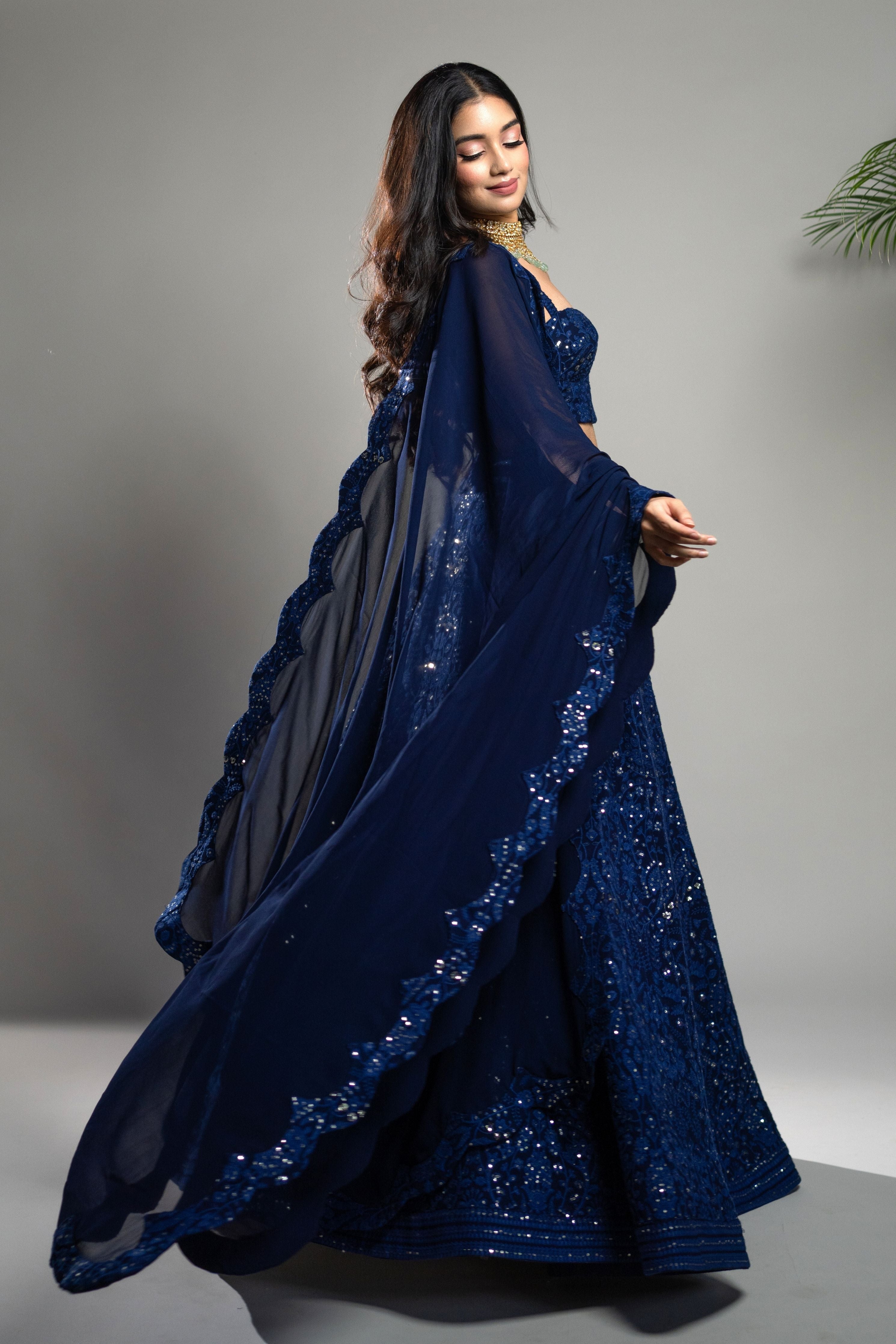 Royal Blue Chikankari Lehenga Set