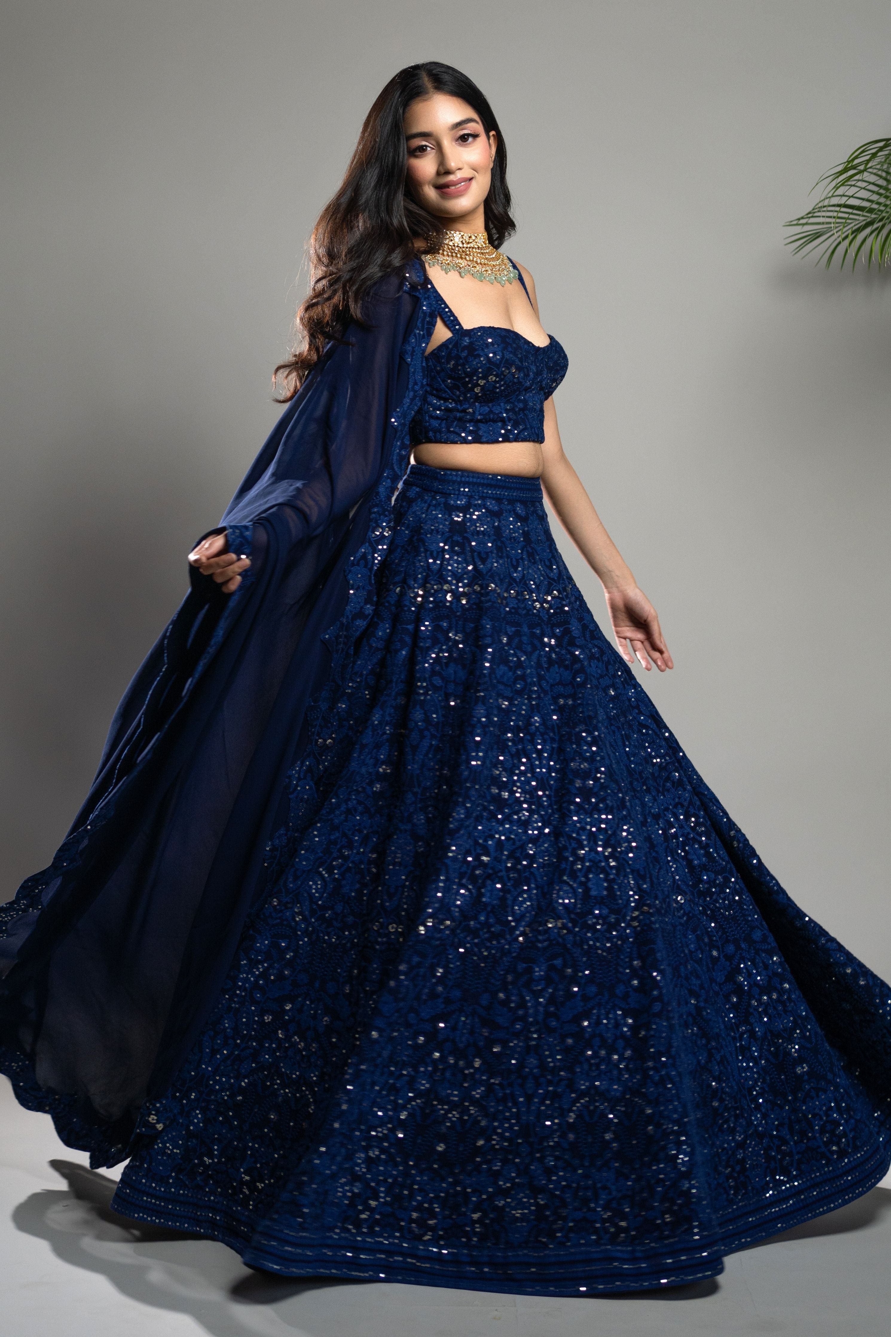 Royal Blue Chikankari Lehenga Set