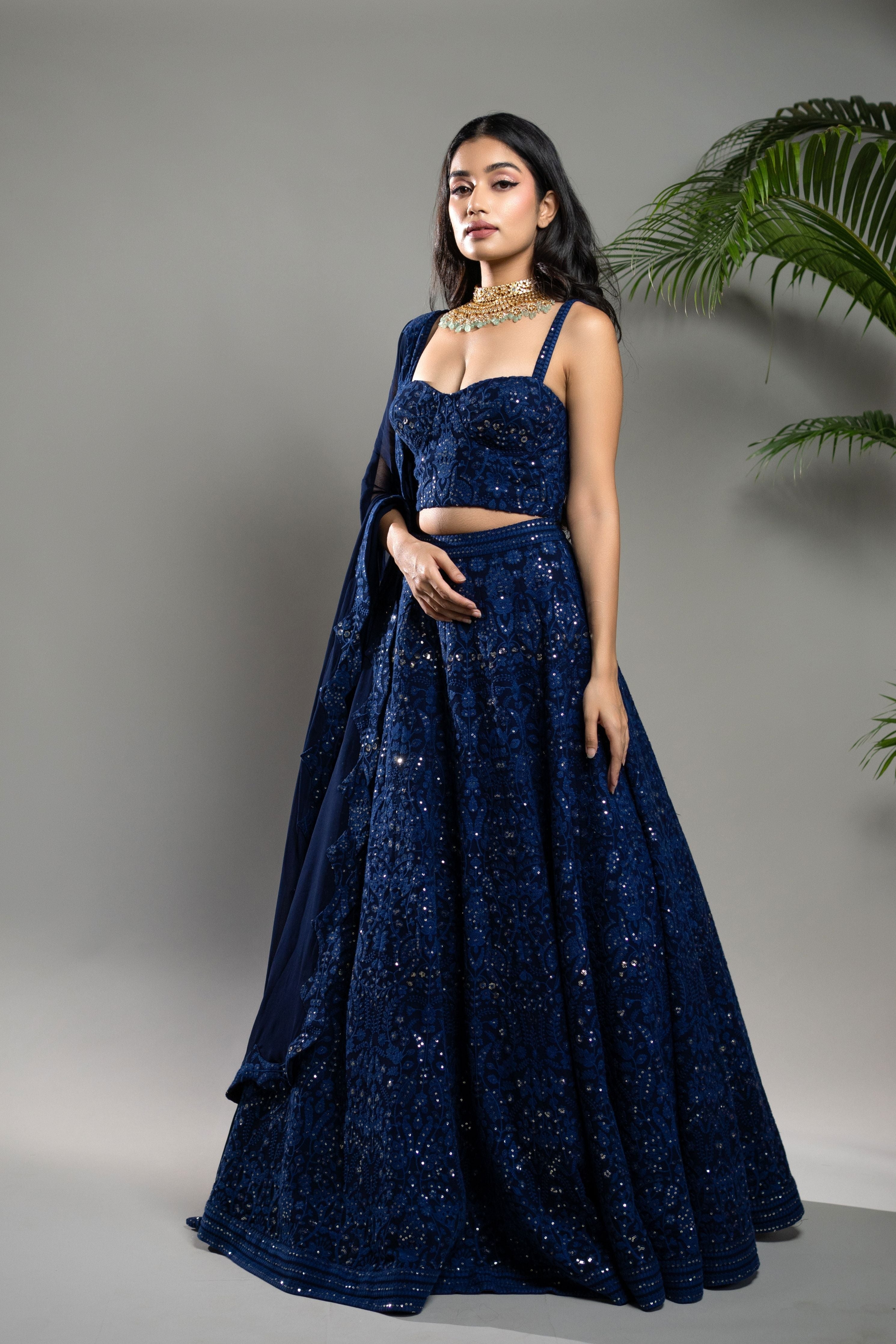 Royal Blue Chikankari Lehenga Set