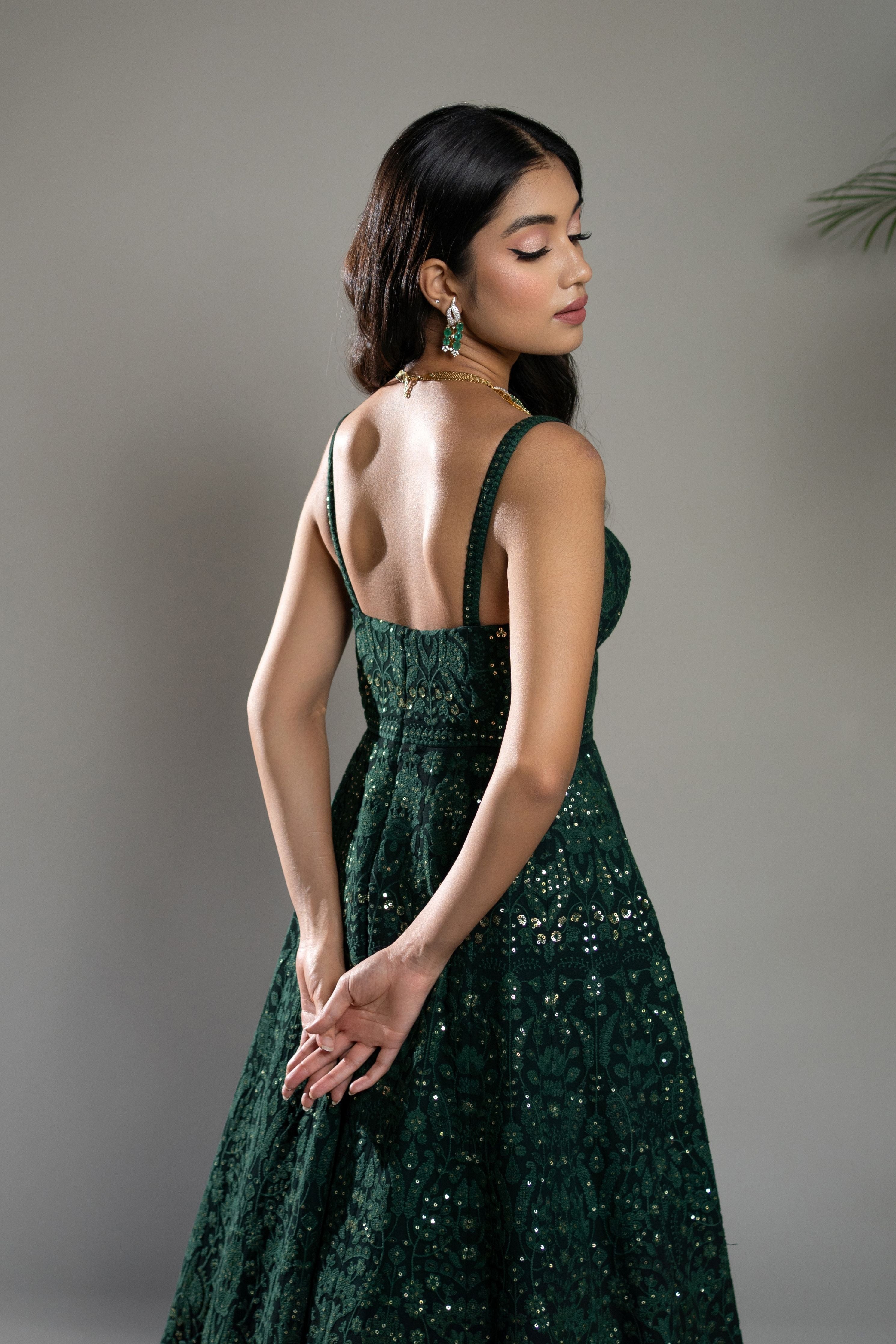 Bottle Green Chikankari Anarkali Set