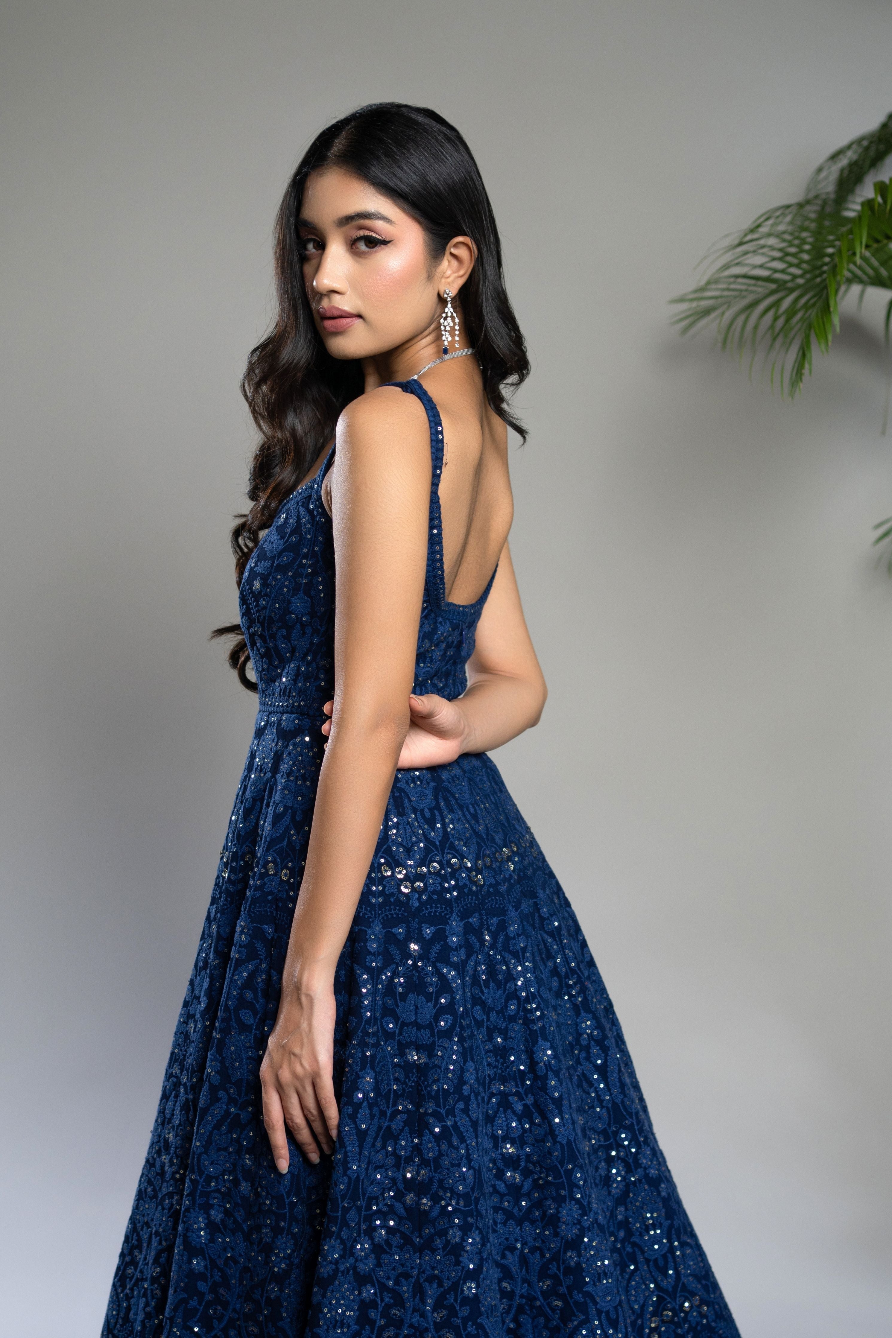 Royal Blue Chikankari Anarkali Dress