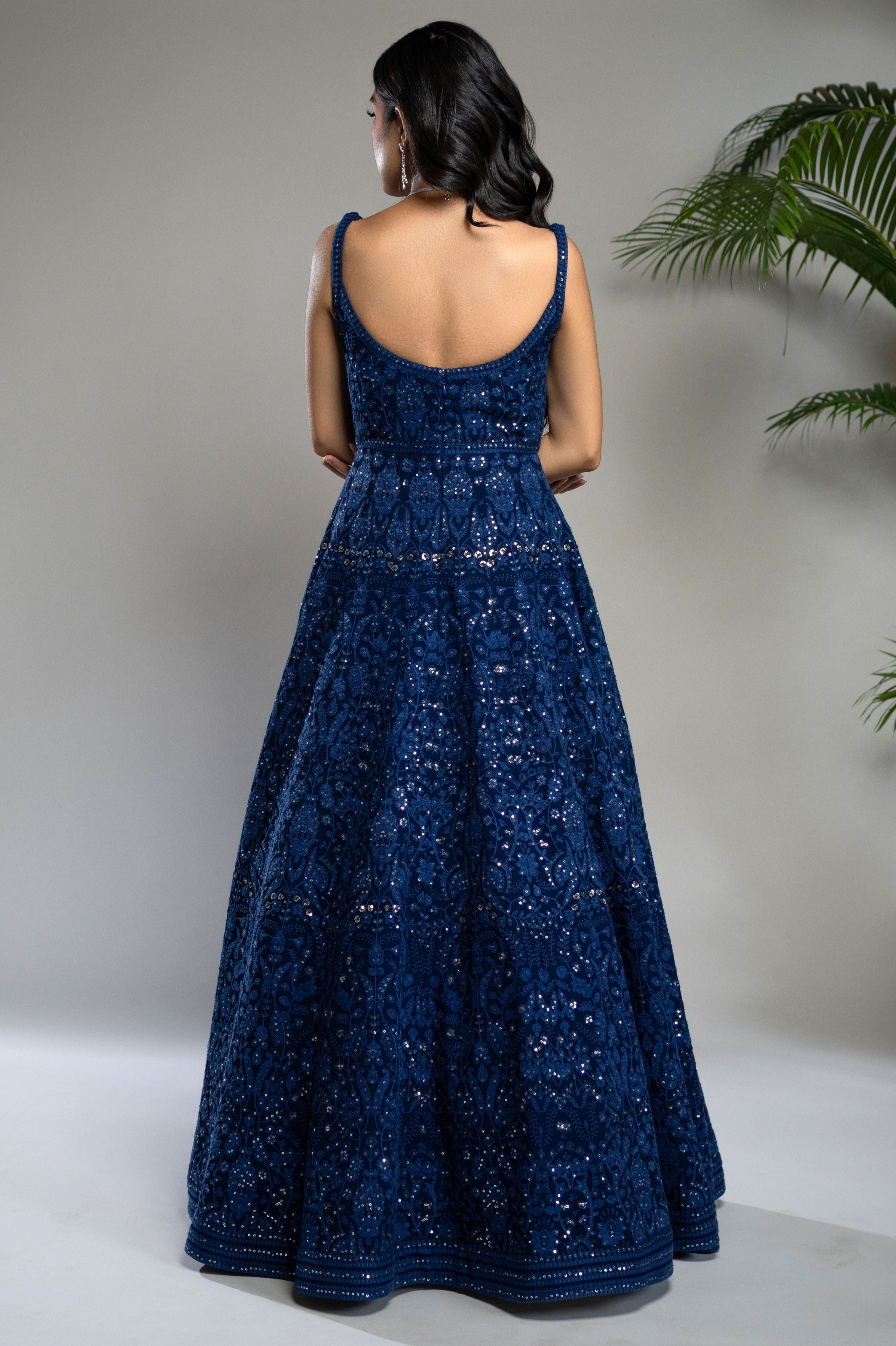 Royal Blue Chikankari Anarkali Dress
