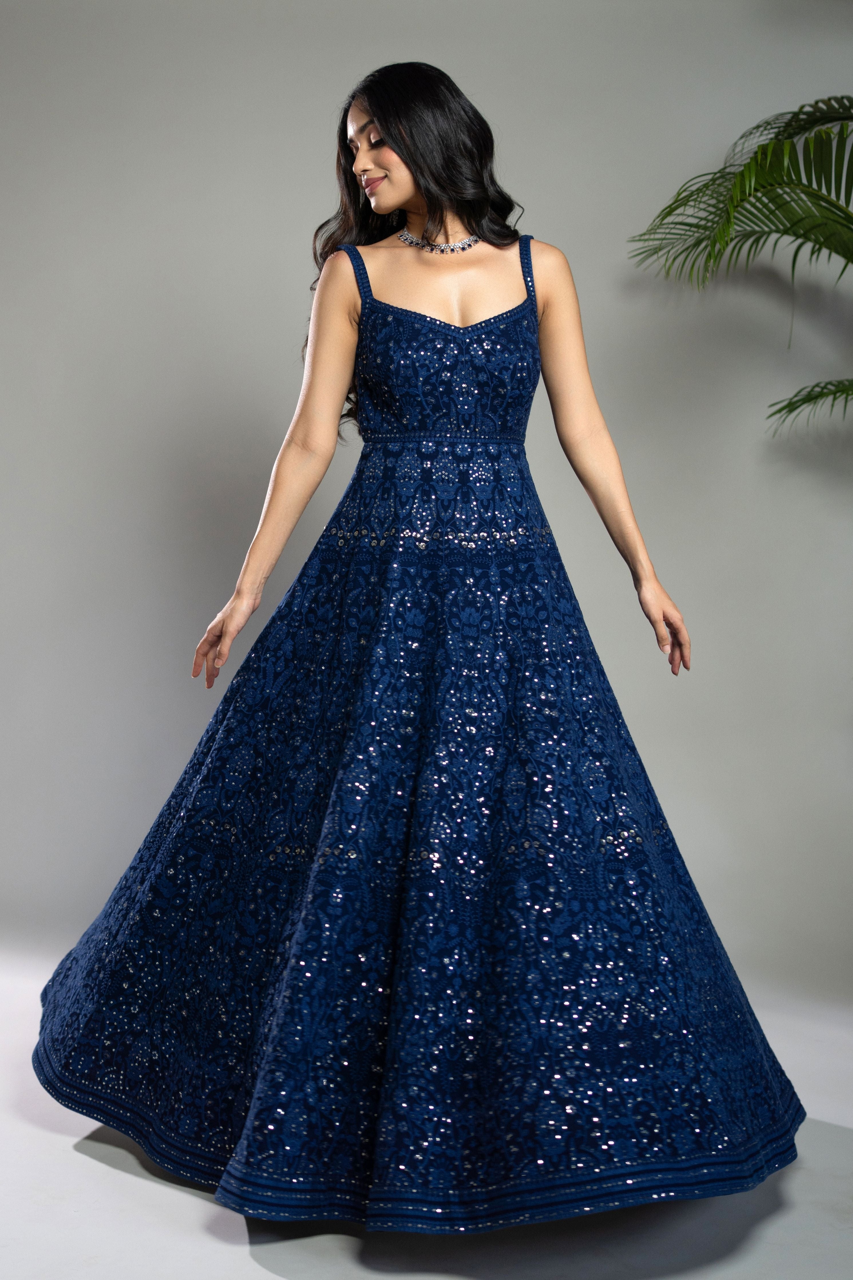 Royal Blue Chikankari Anarkali Dress