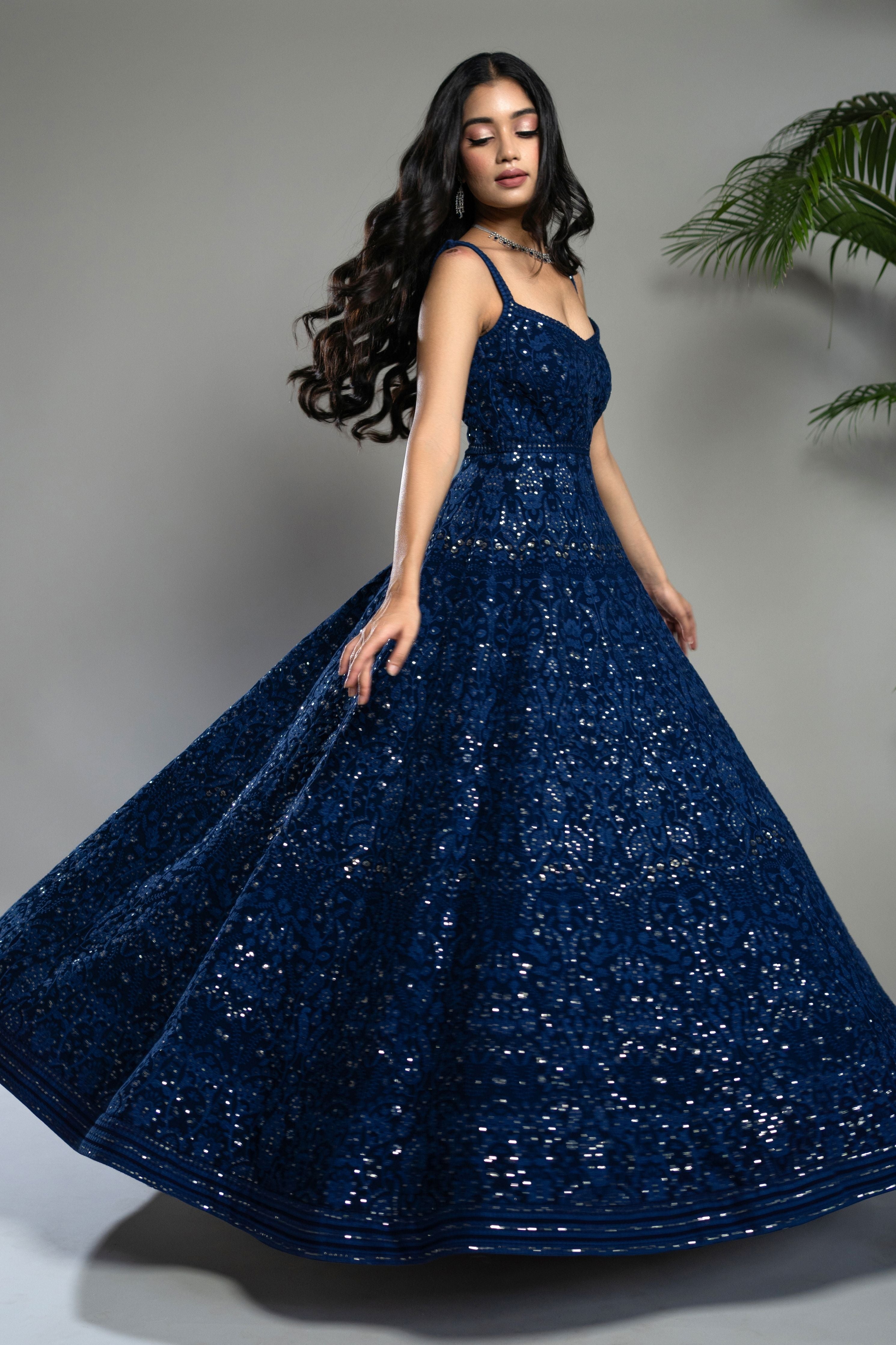 Royal Blue Chikankari Anarkali Dress