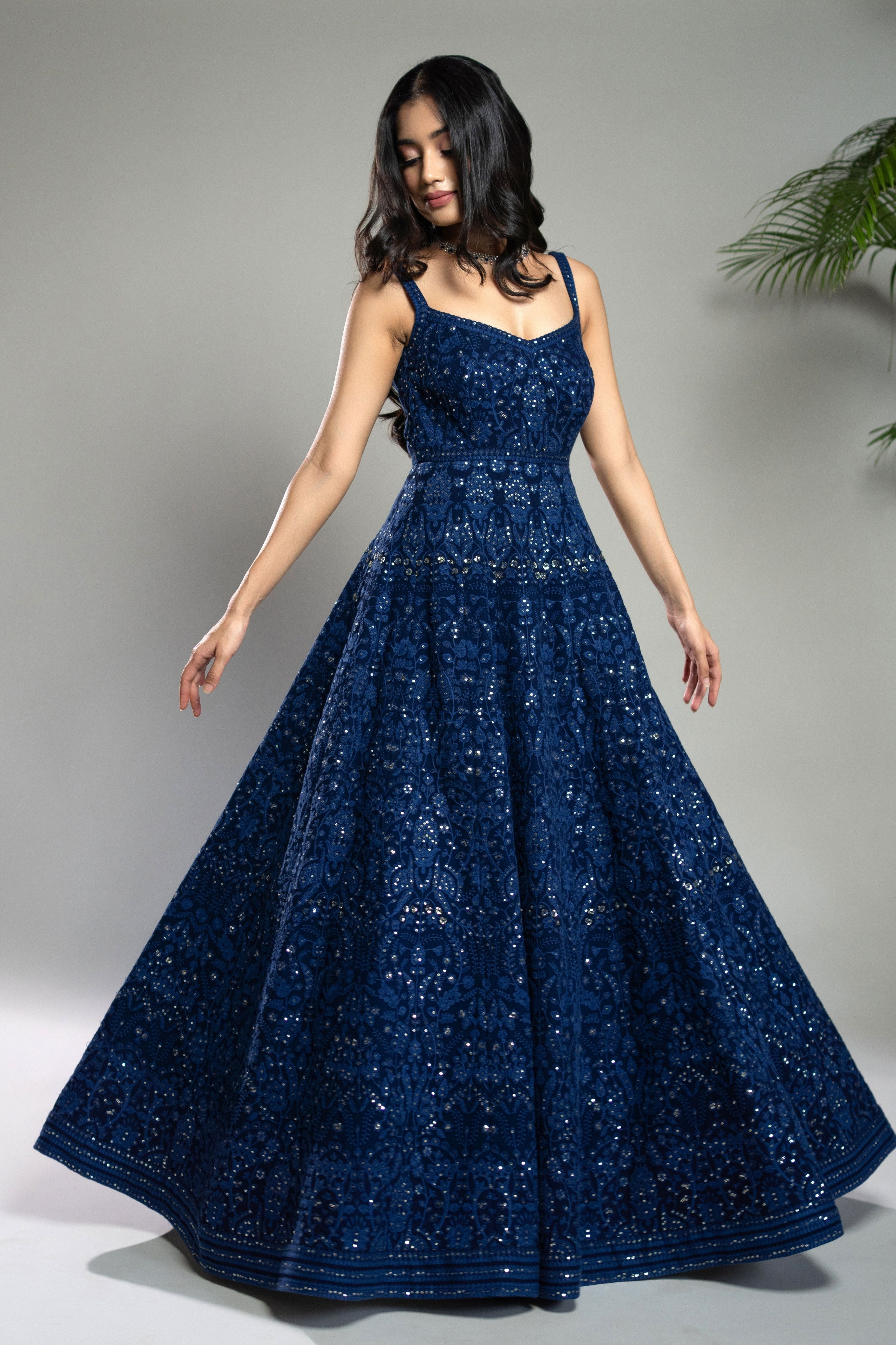 Royal Blue Chikankari Anarkali Dress