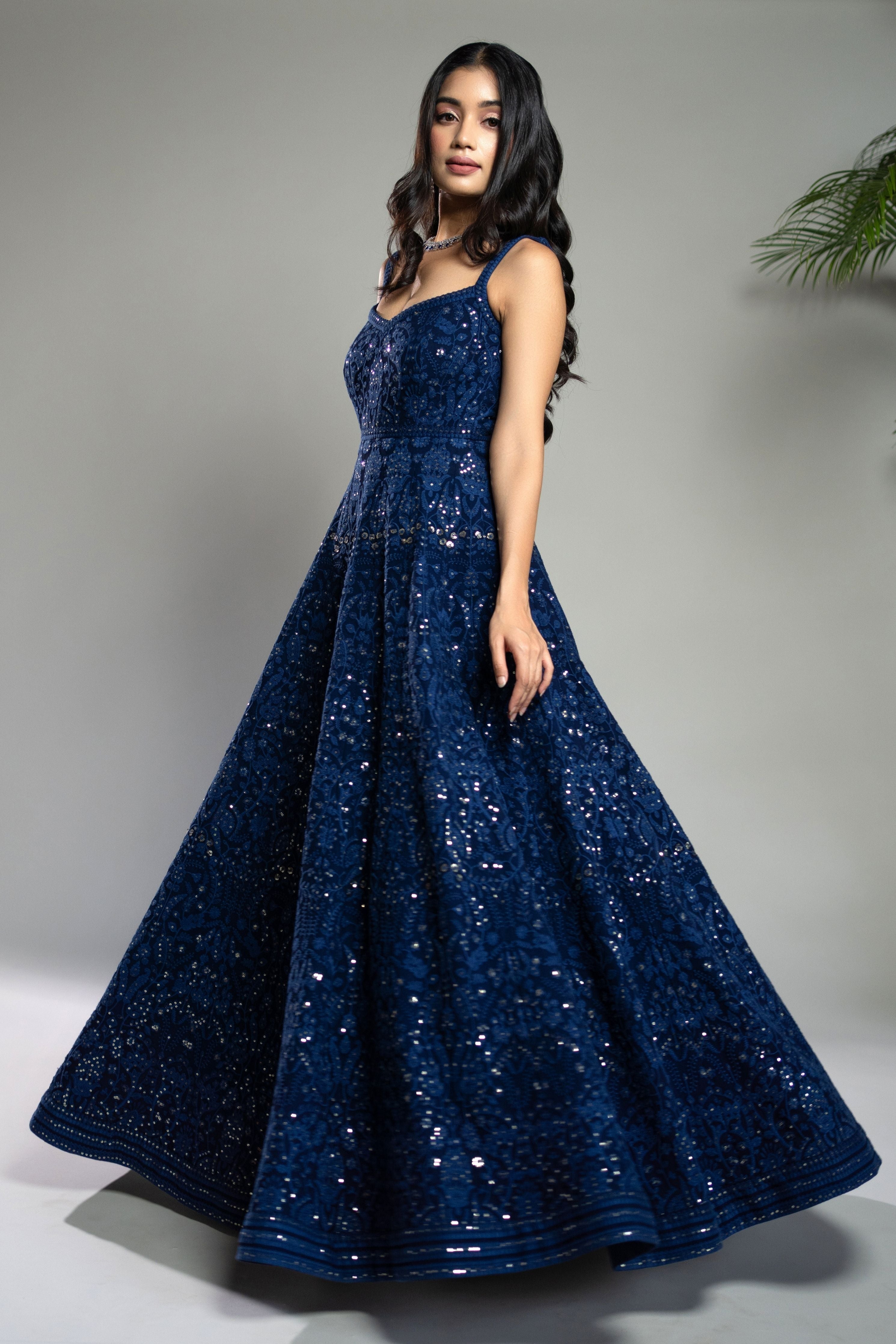 Royal Blue Chikankari Anarkali Dress