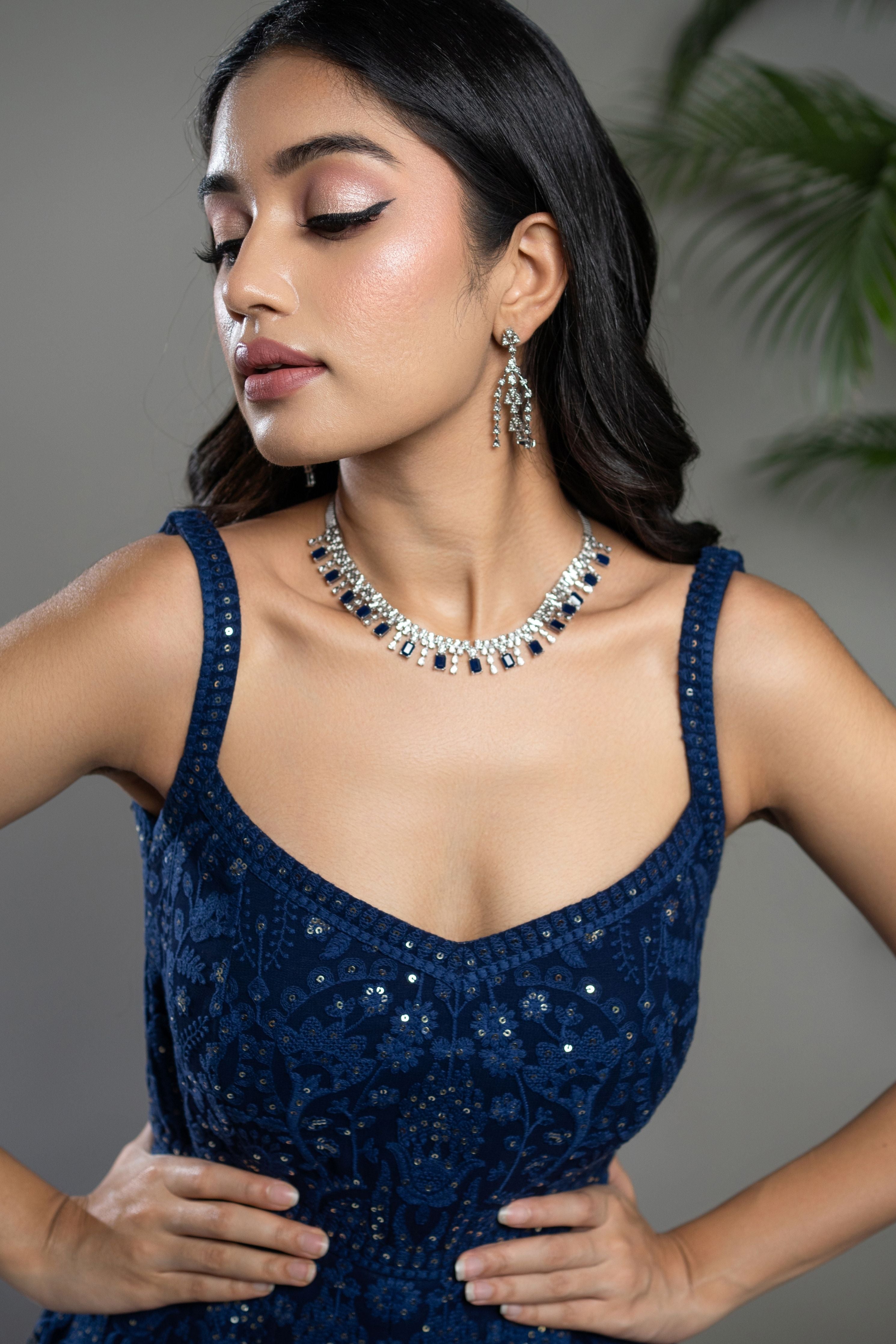 Royal Blue Chikankari Anarkali Dress