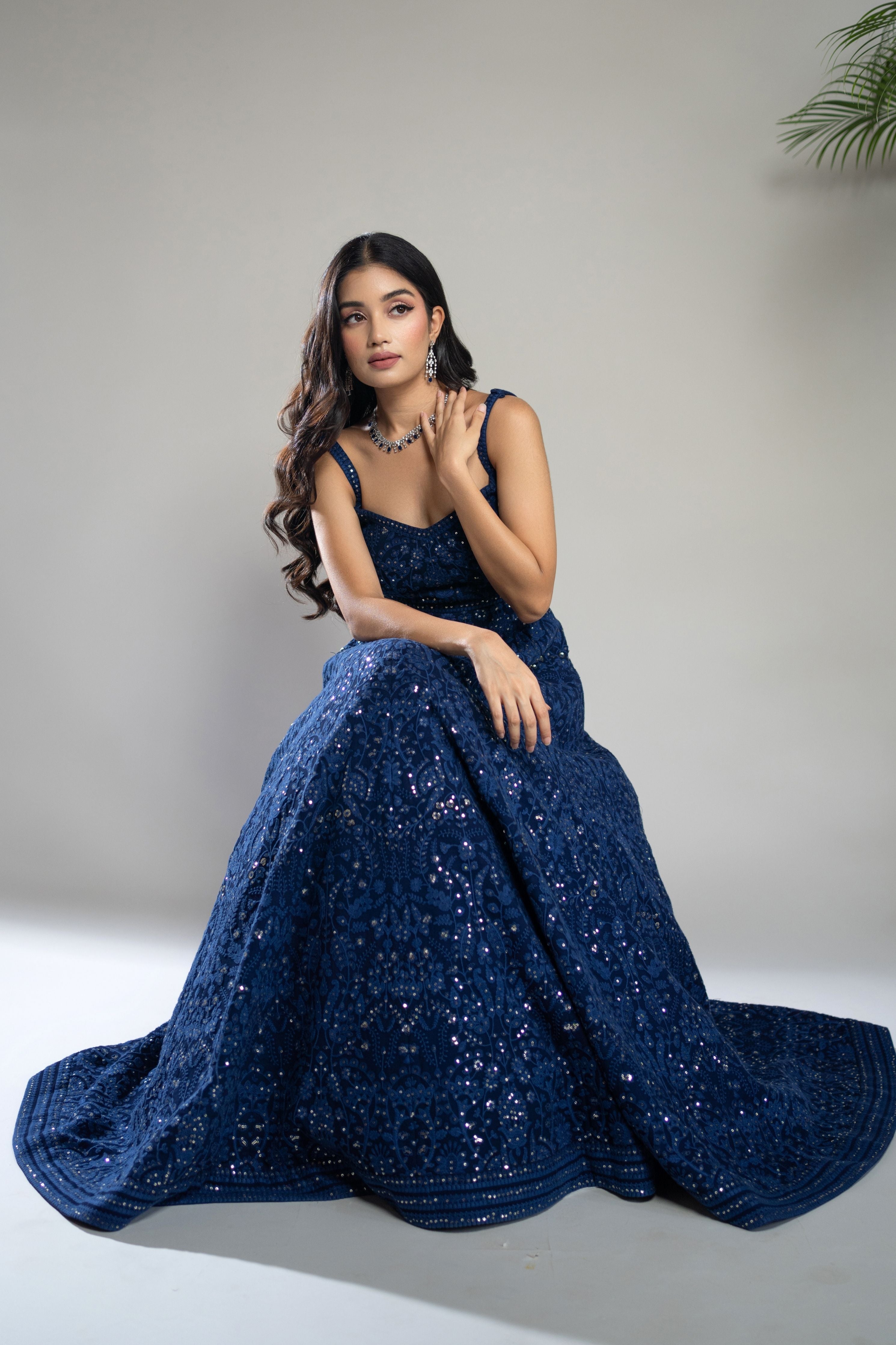 Royal Blue Chikankari Anarkali Dress