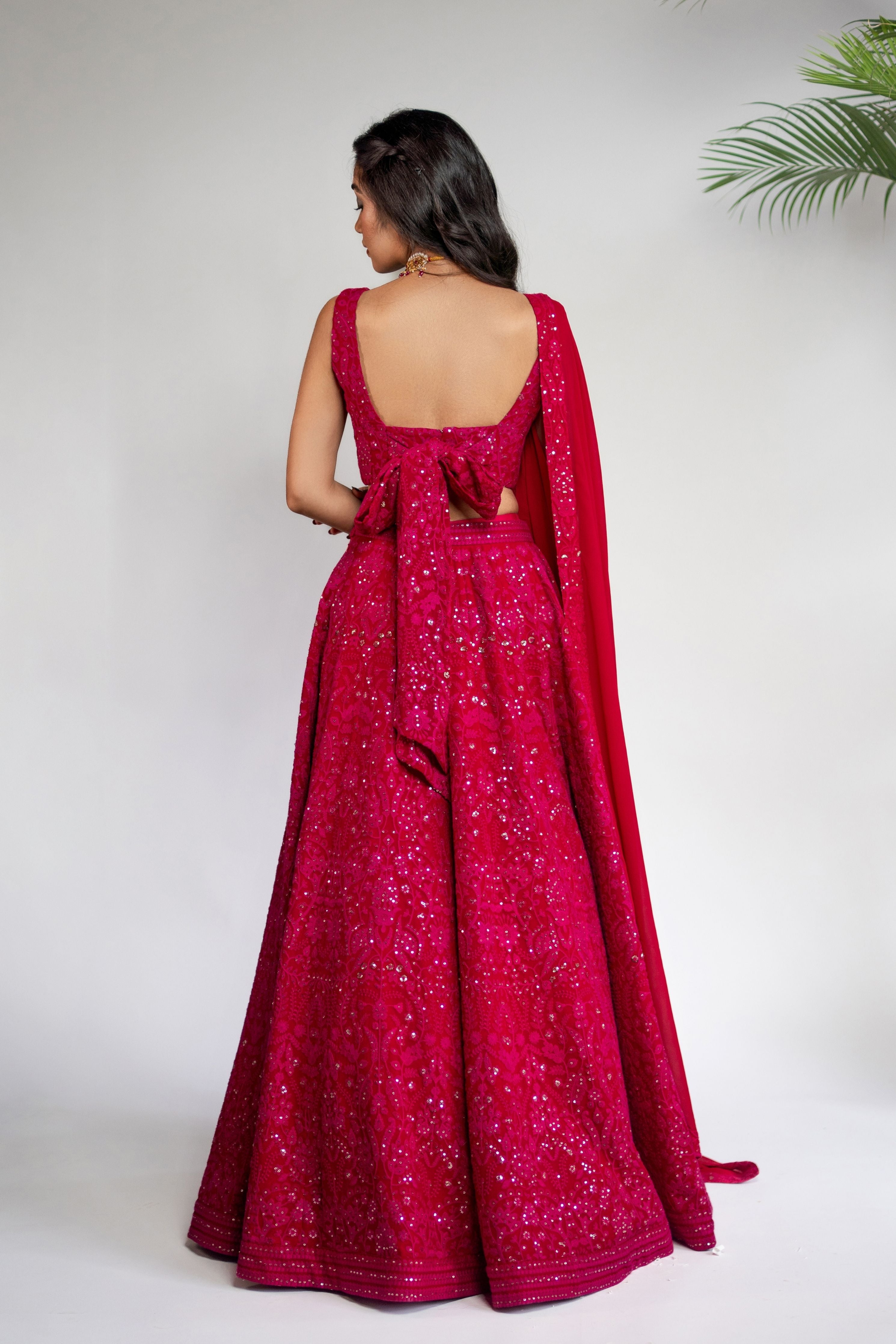 Fuchsia Chikankari Lehenga Set