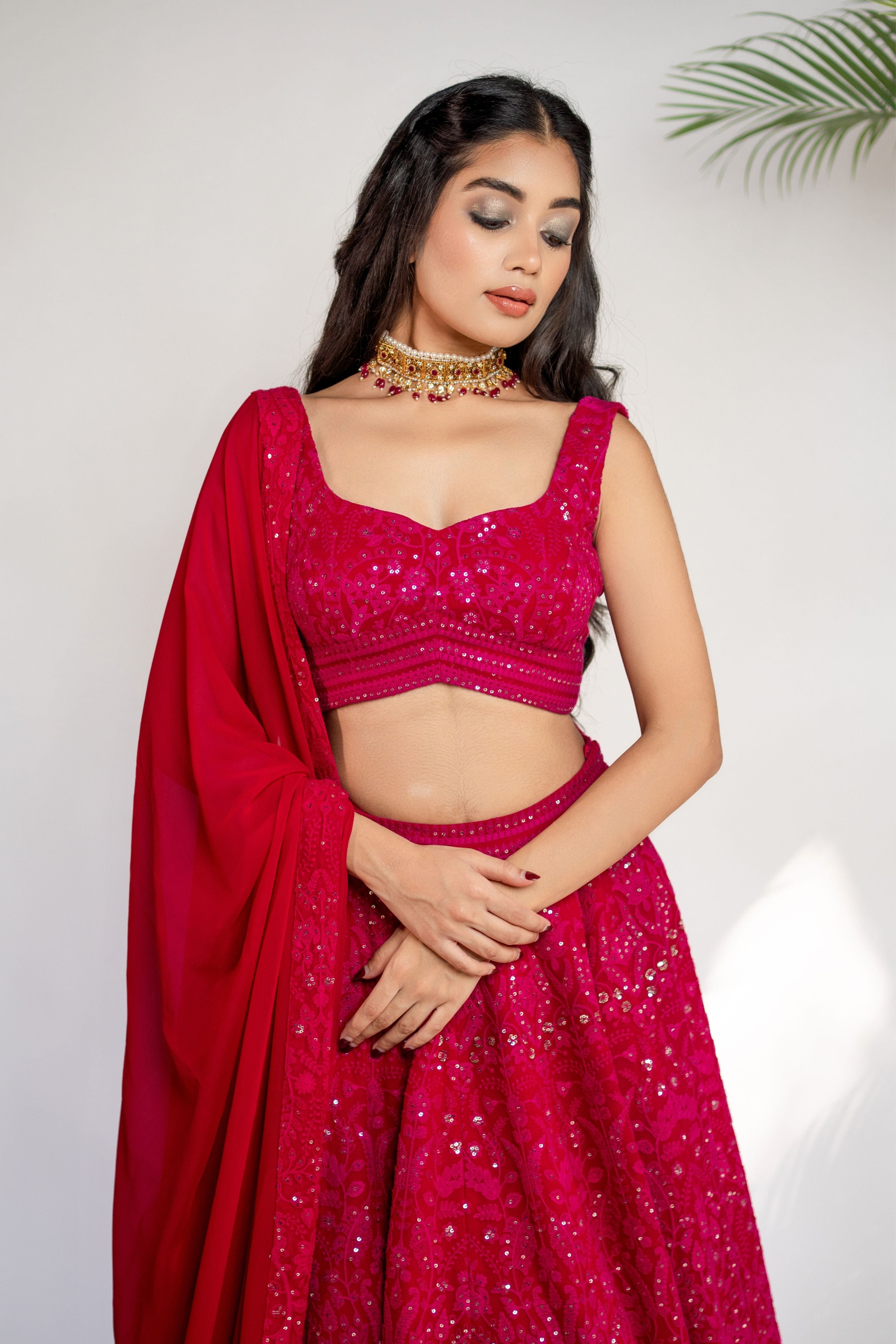 Fuchsia Chikankari Lehenga Set
