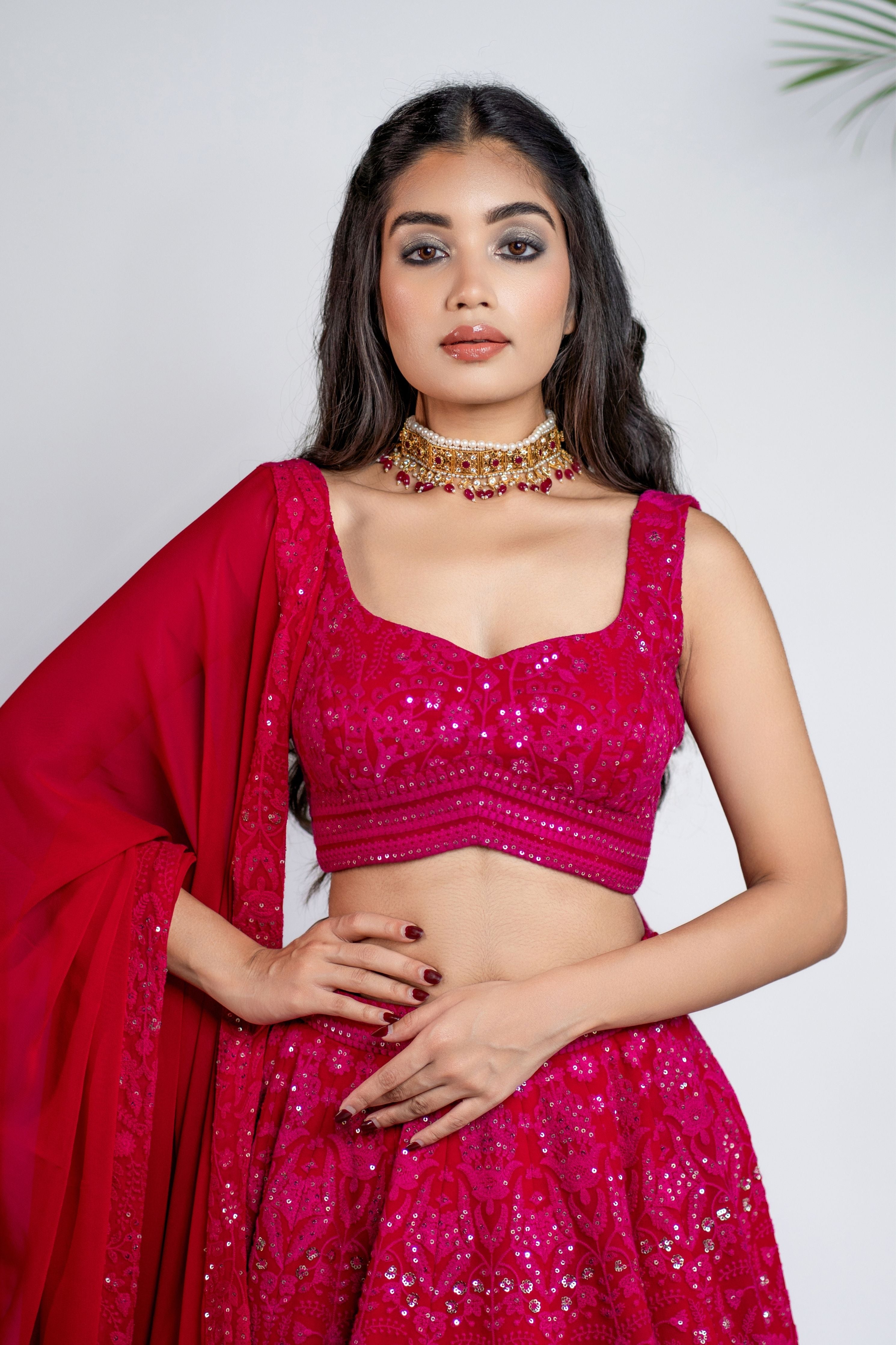 Fuchsia Chikankari Lehenga Set